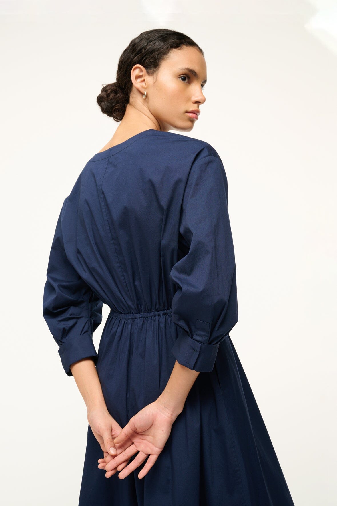 Midi Dress with Fitted Waist & A-Line Skirt | Cafu Navy