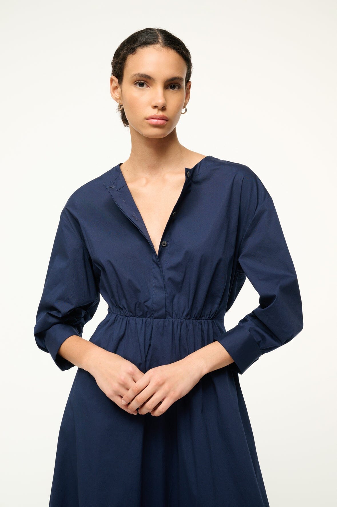 Midi Dress with Fitted Waist & A-Line Skirt | Cafu Navy