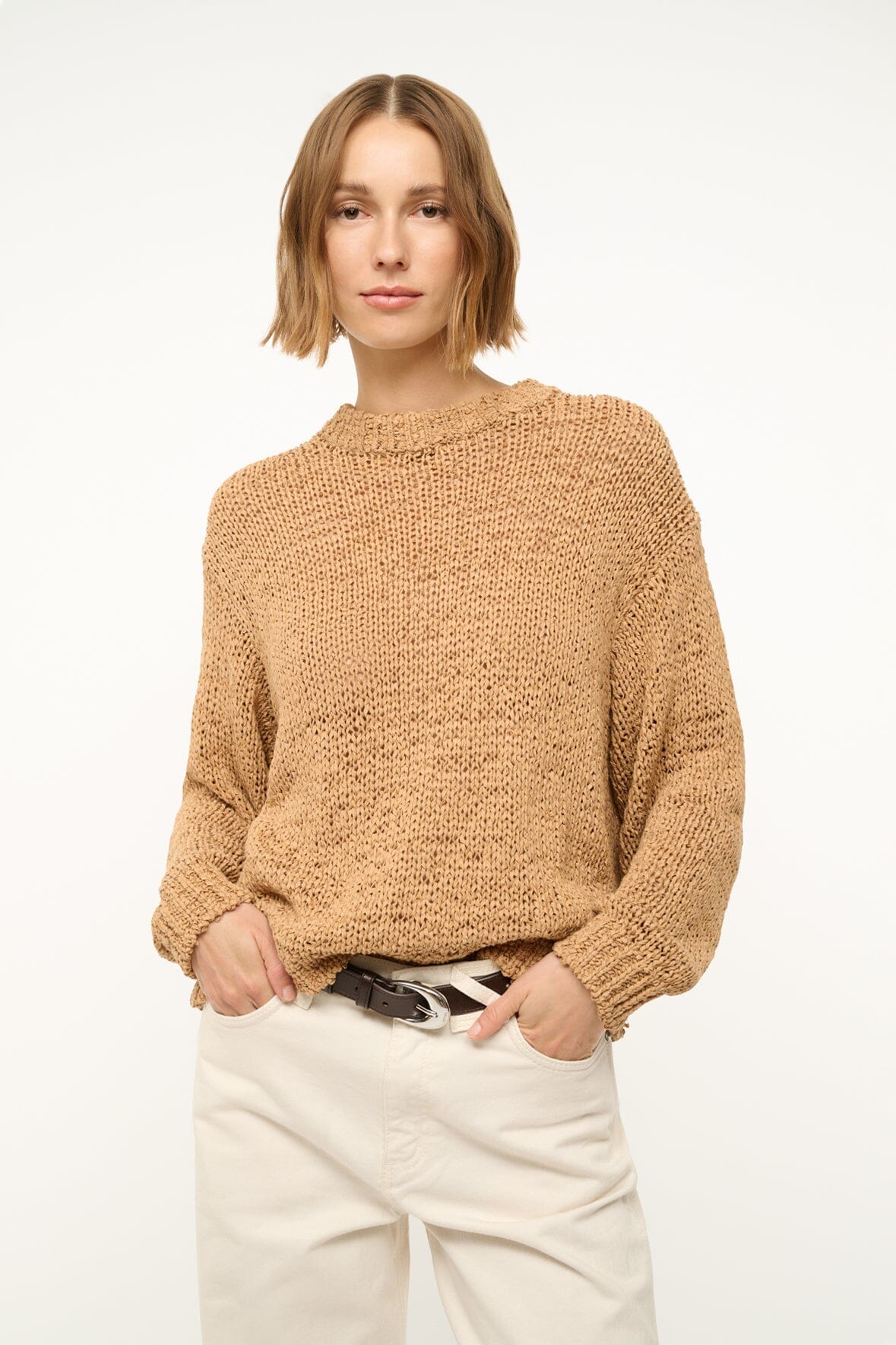 Relaxed Fit Organic Cotton Sweater | Cala Camel Crewneck