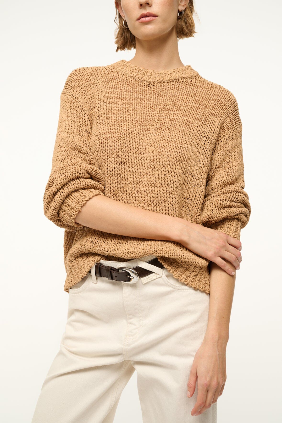 Relaxed Fit Organic Cotton Sweater | Cala Camel Crewneck