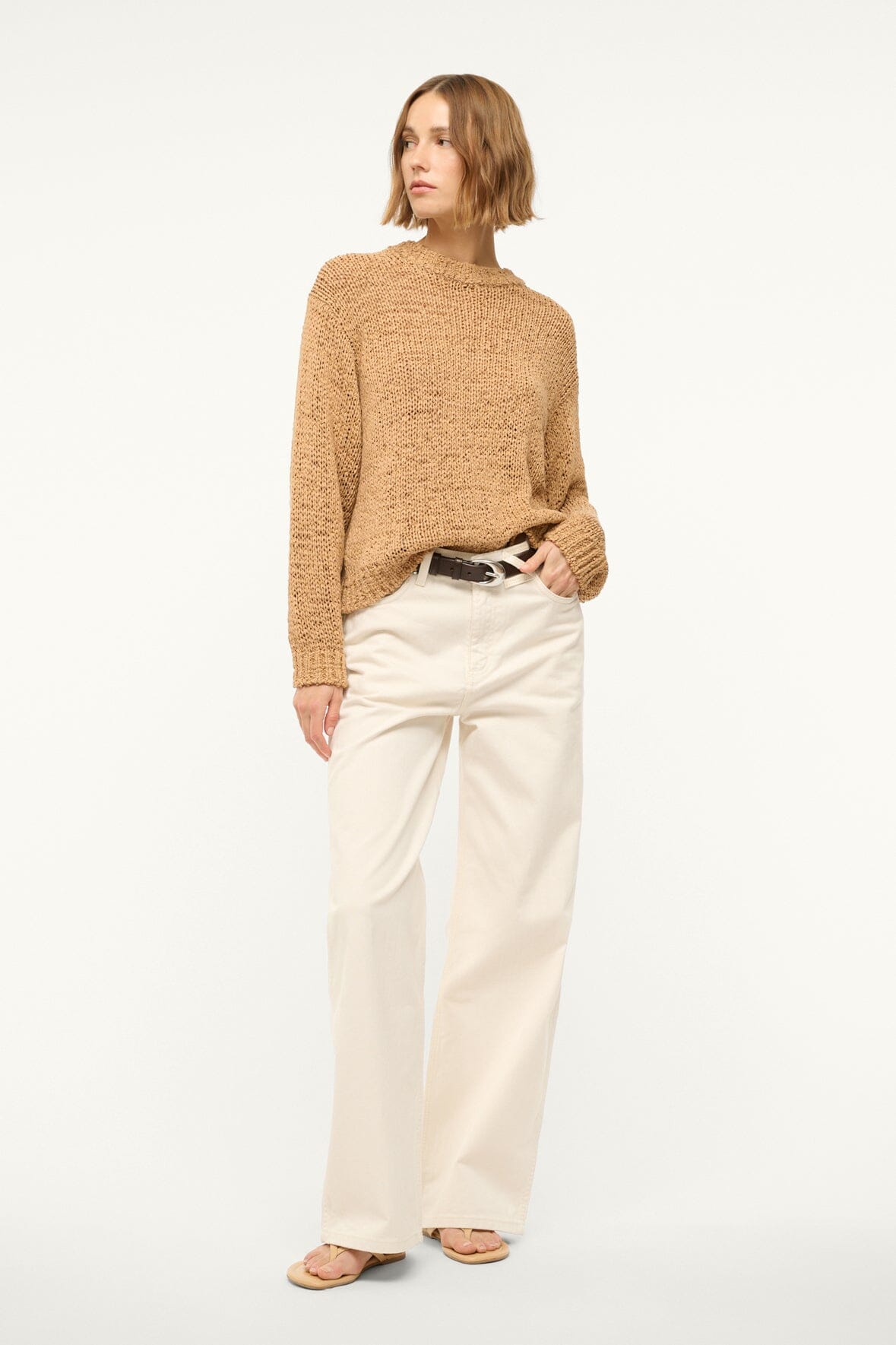 Relaxed Fit Organic Cotton Sweater | Cala Camel Crewneck