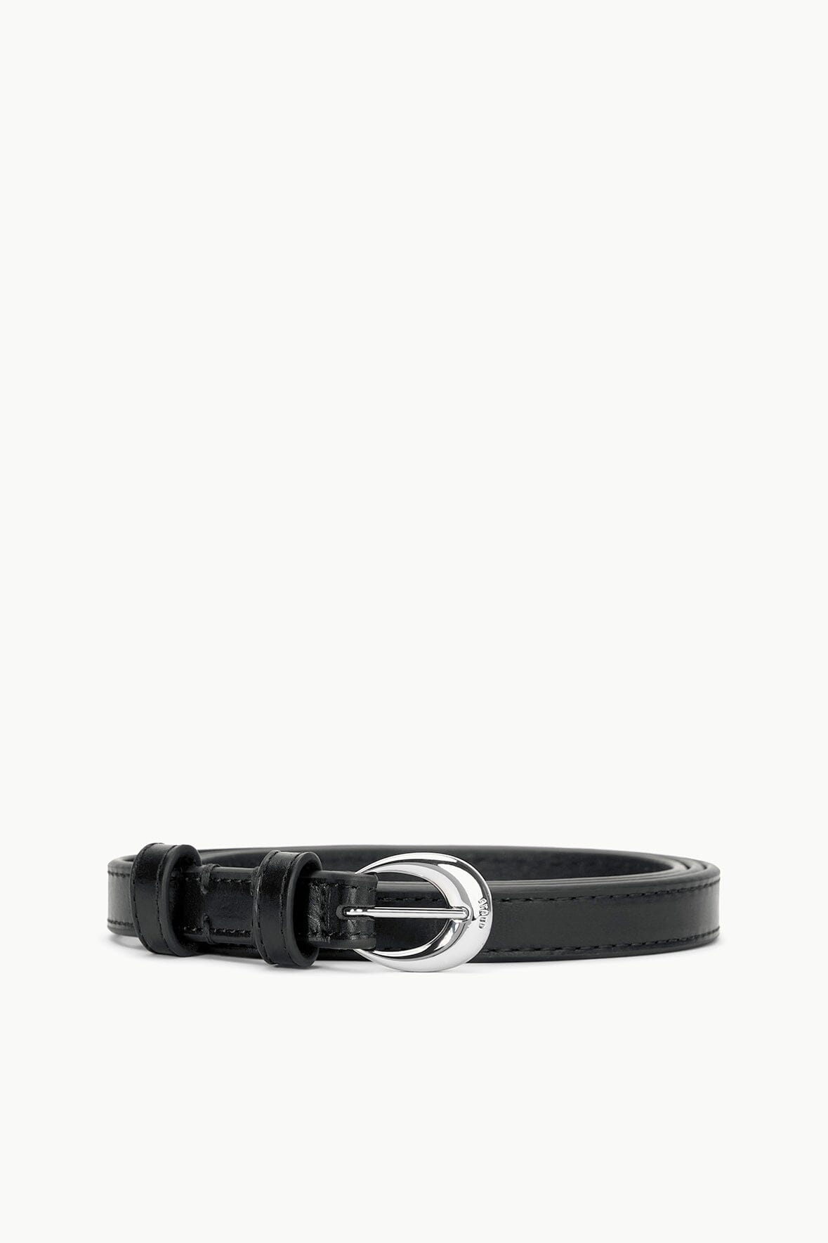 Thin Leather Belt with Crescent Moon Buckle | Slim 13mm Black Silver