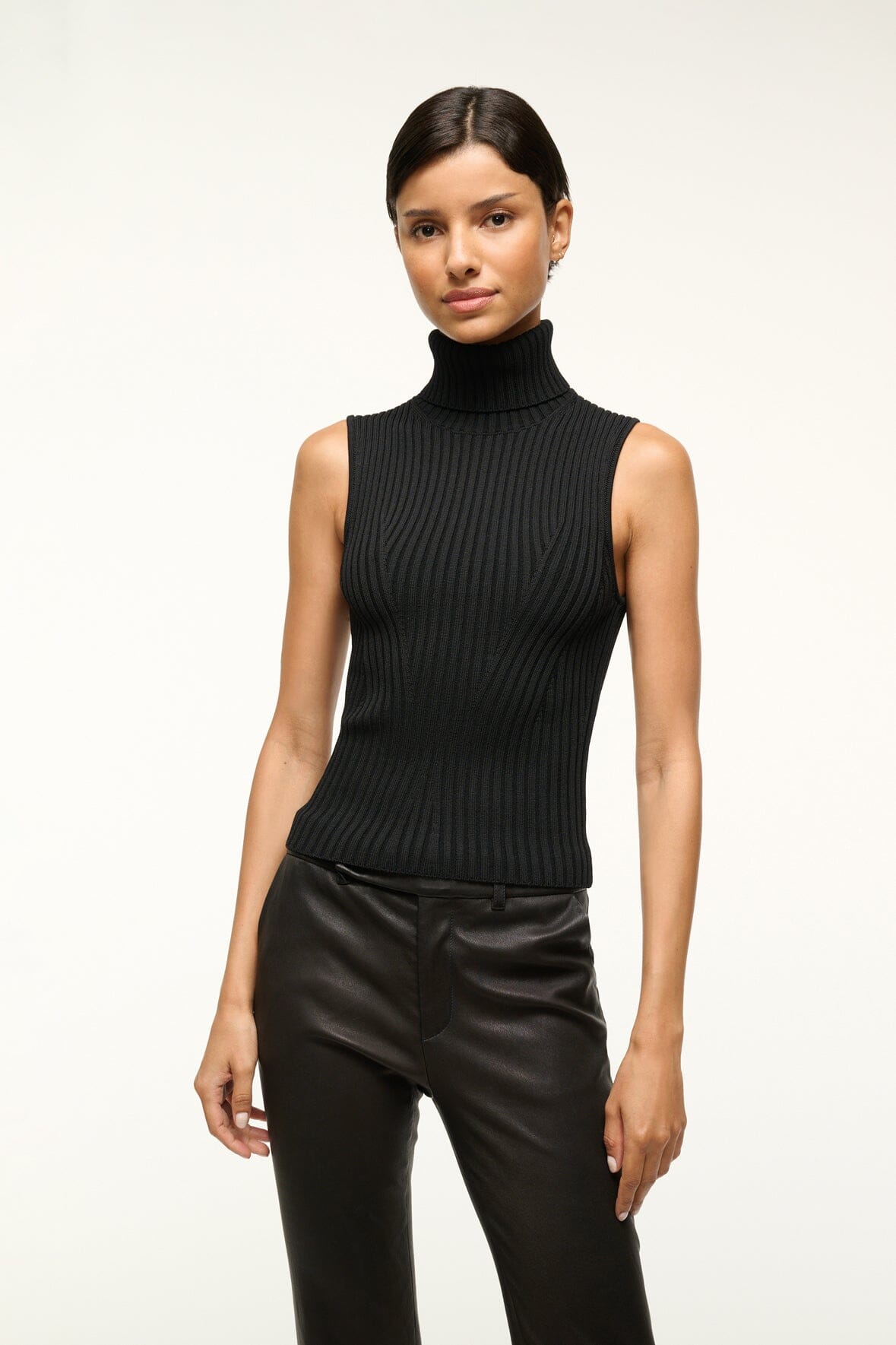 Rib Knit Sleeveless Turtleneck Top | Callum Black