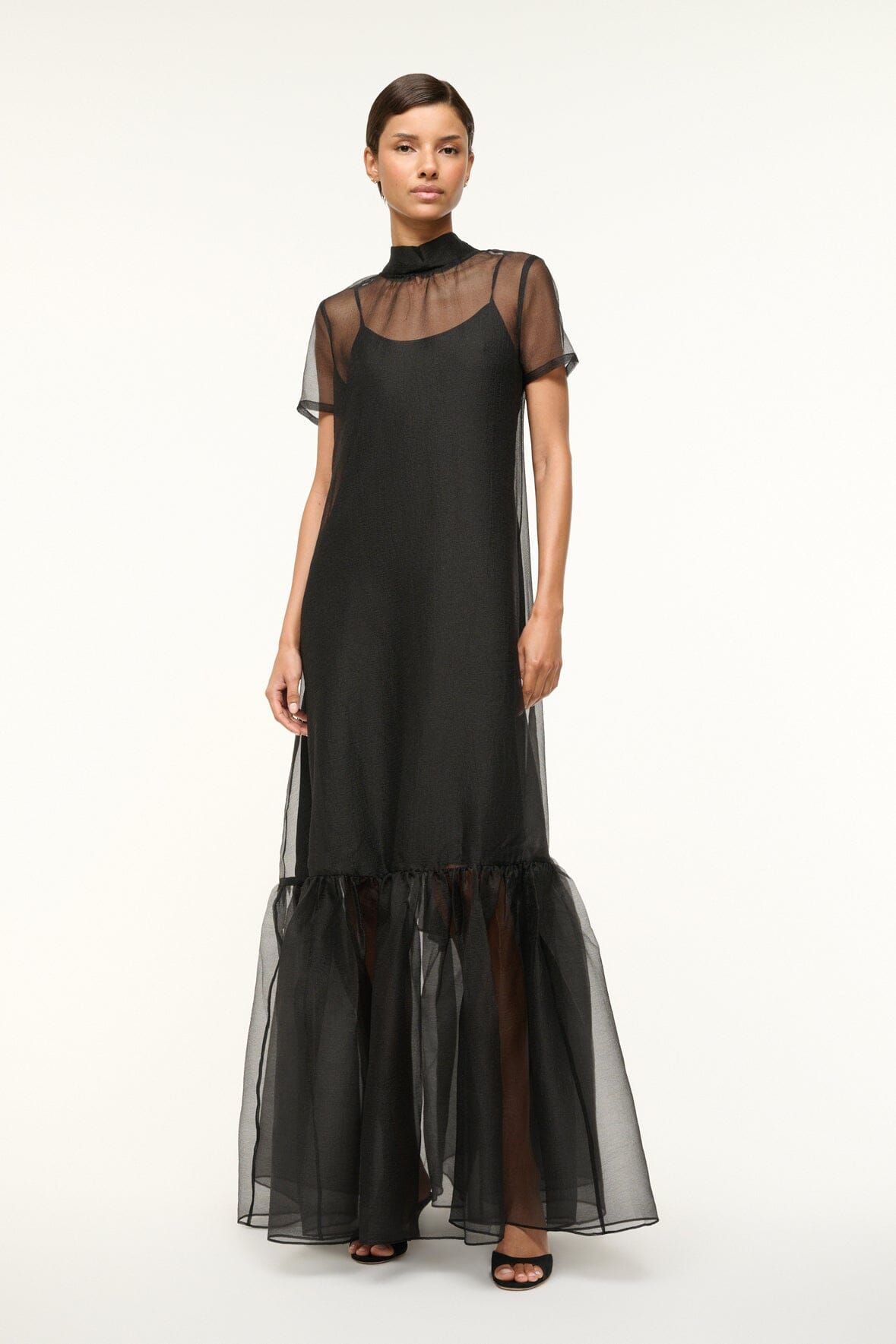 High Neck Organza Gown with Ruffle Hem | Calluna Dress Black