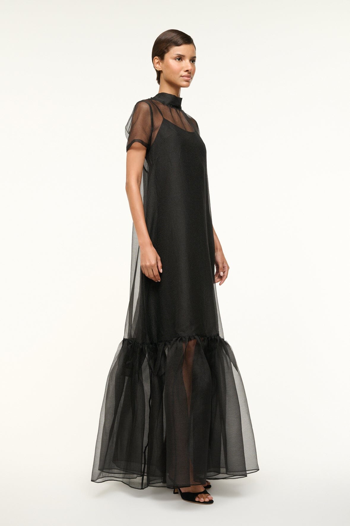 High Neck Organza Gown with Ruffle Hem | Calluna Dress Black