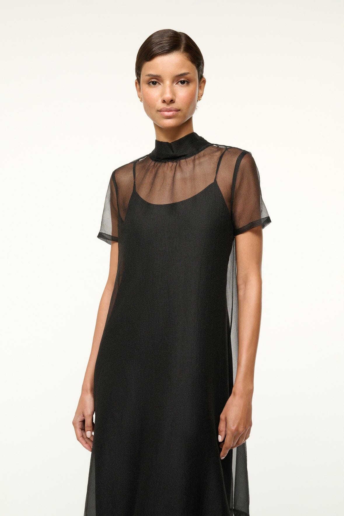 High Neck Organza Gown with Ruffle Hem | Calluna Dress Black