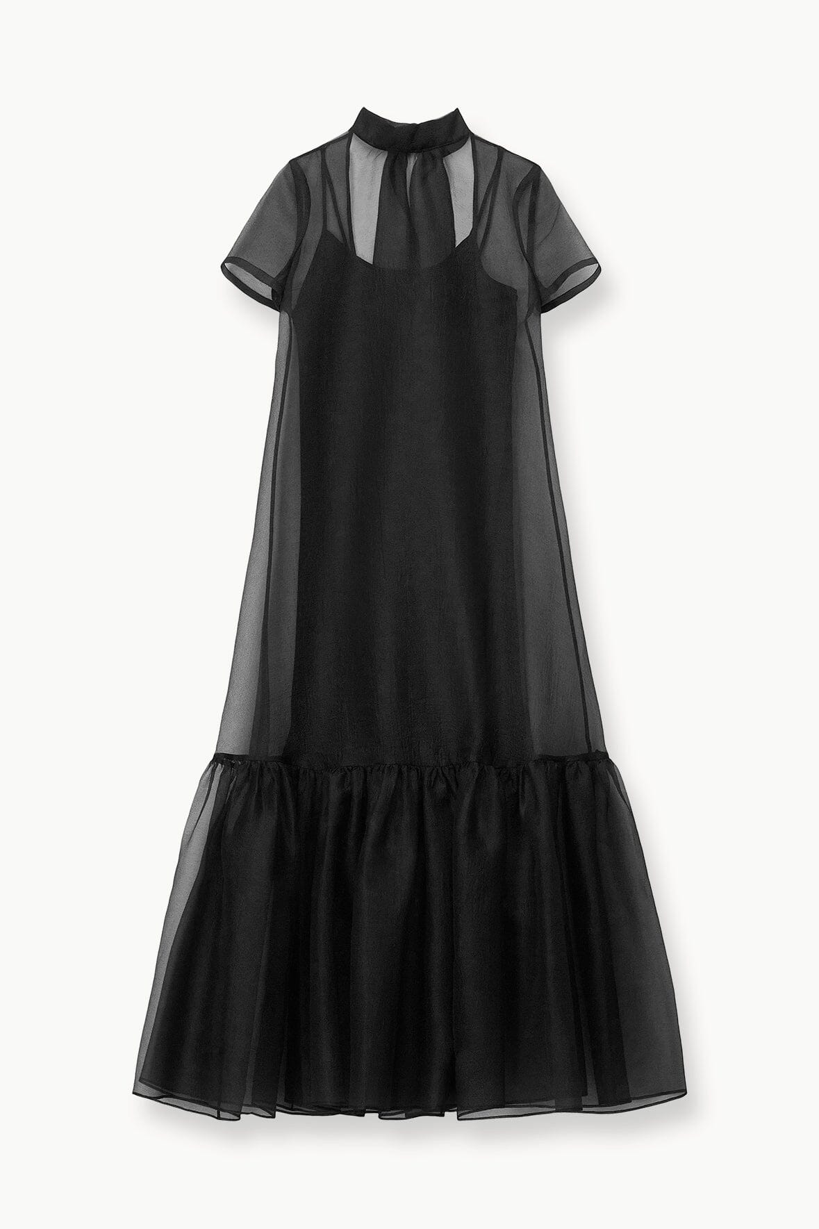 High Neck Organza Gown with Ruffle Hem | Calluna Dress Black