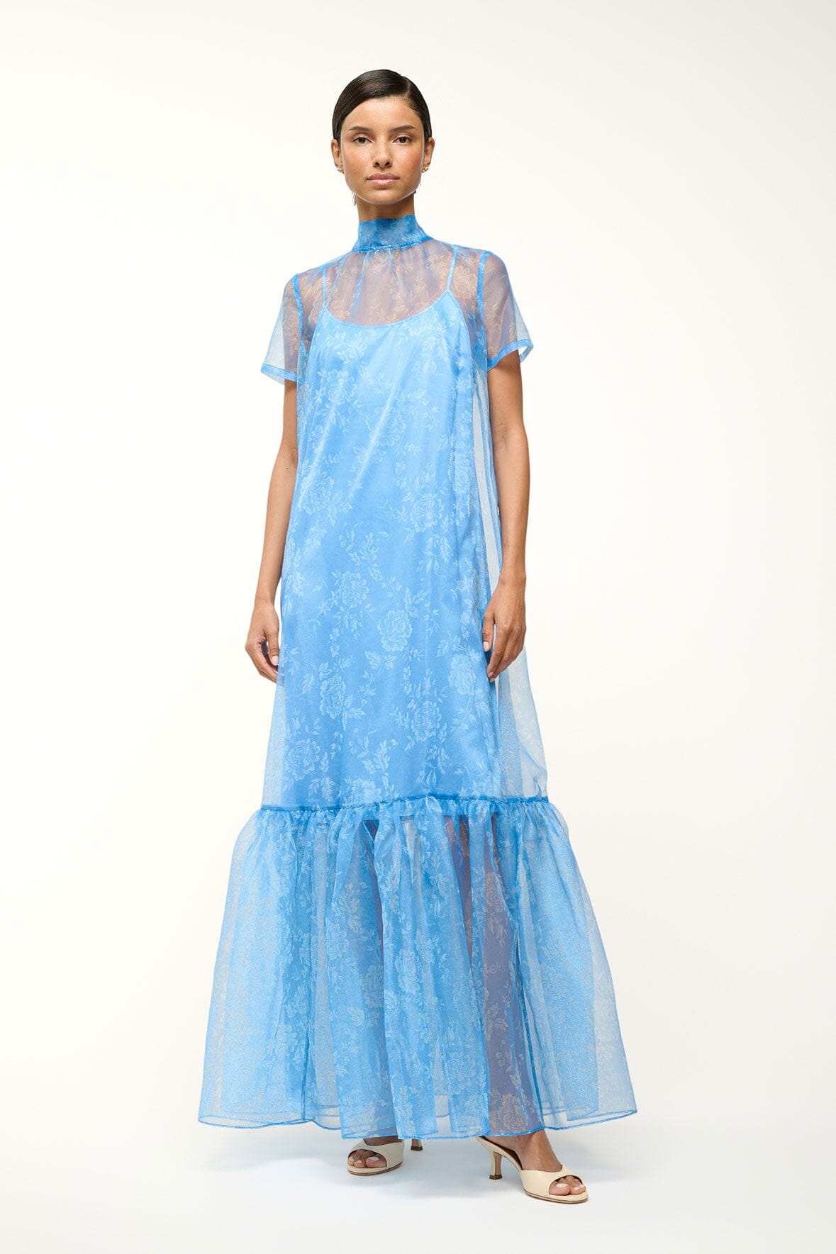 High Neck Organza Gown with Tiered Skirt | Calluna Dress Blue Rose