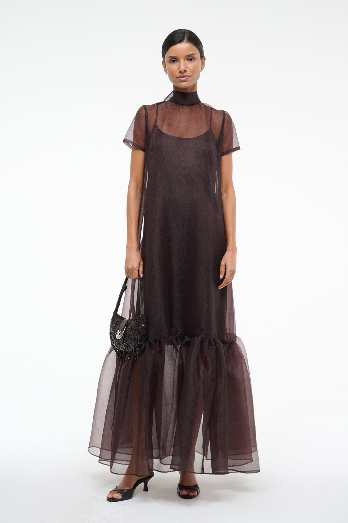 High Neck Organza Gown with Tiered Skirt | Calluna Dress