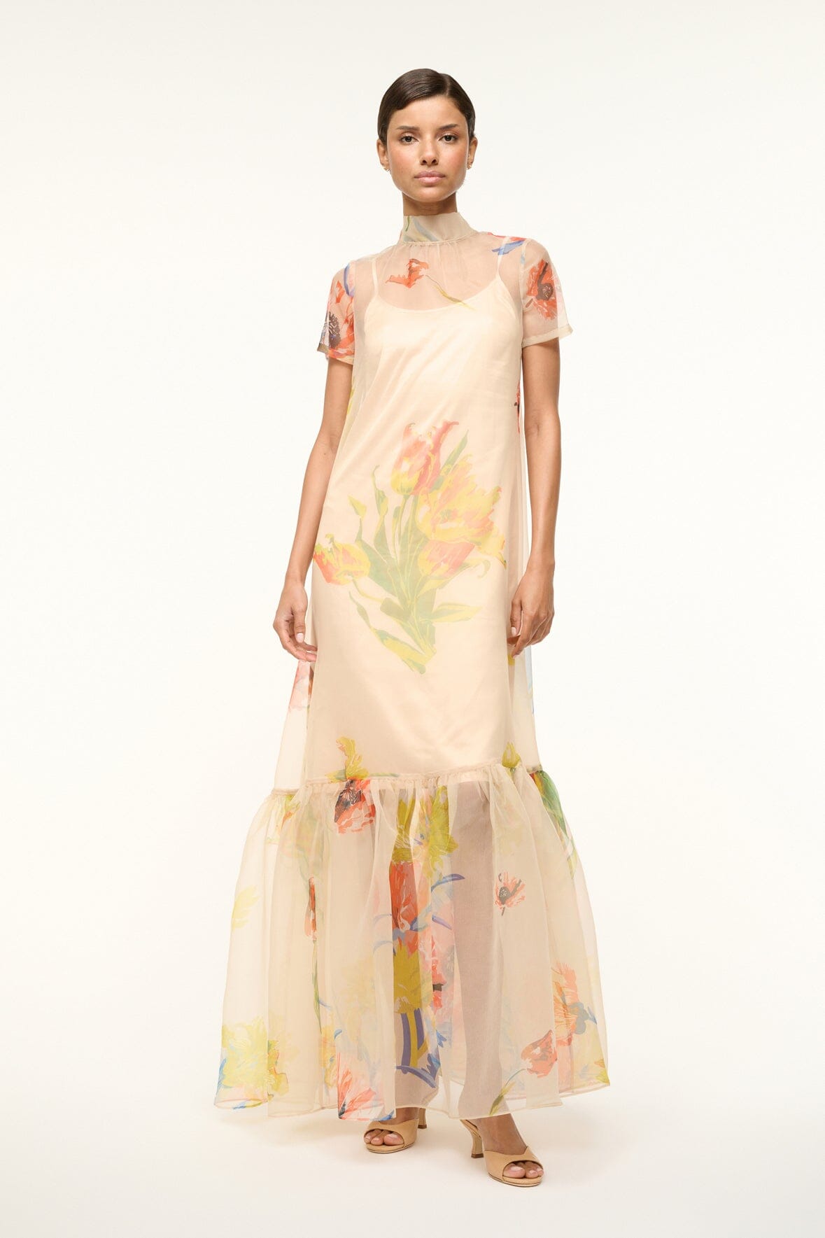 High Neck Organza Gown with Tiered Ruffle Hem | Calluna Dress