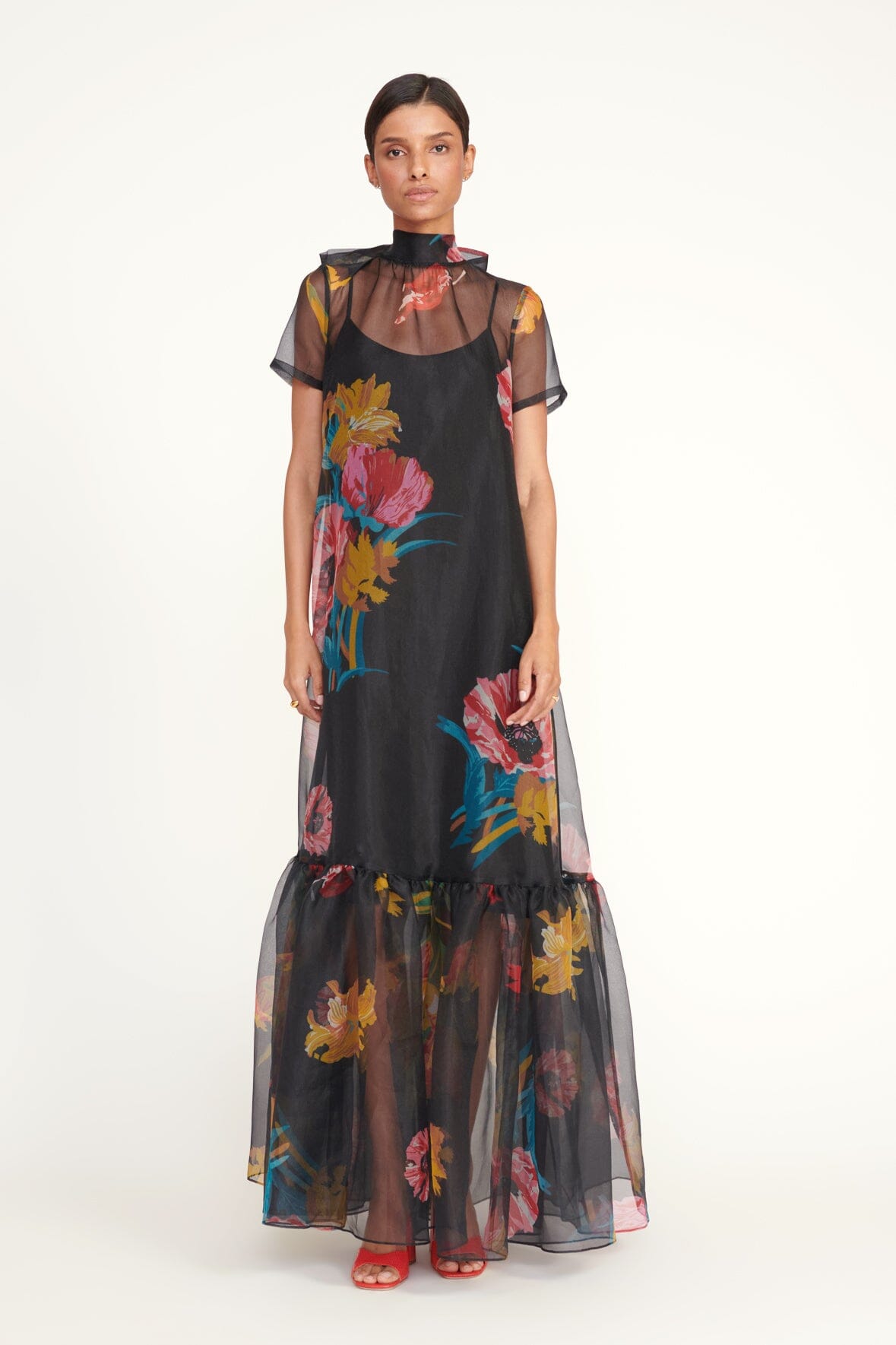 High Neck Organza Gown with Ruffle Hem | Calluna Dress