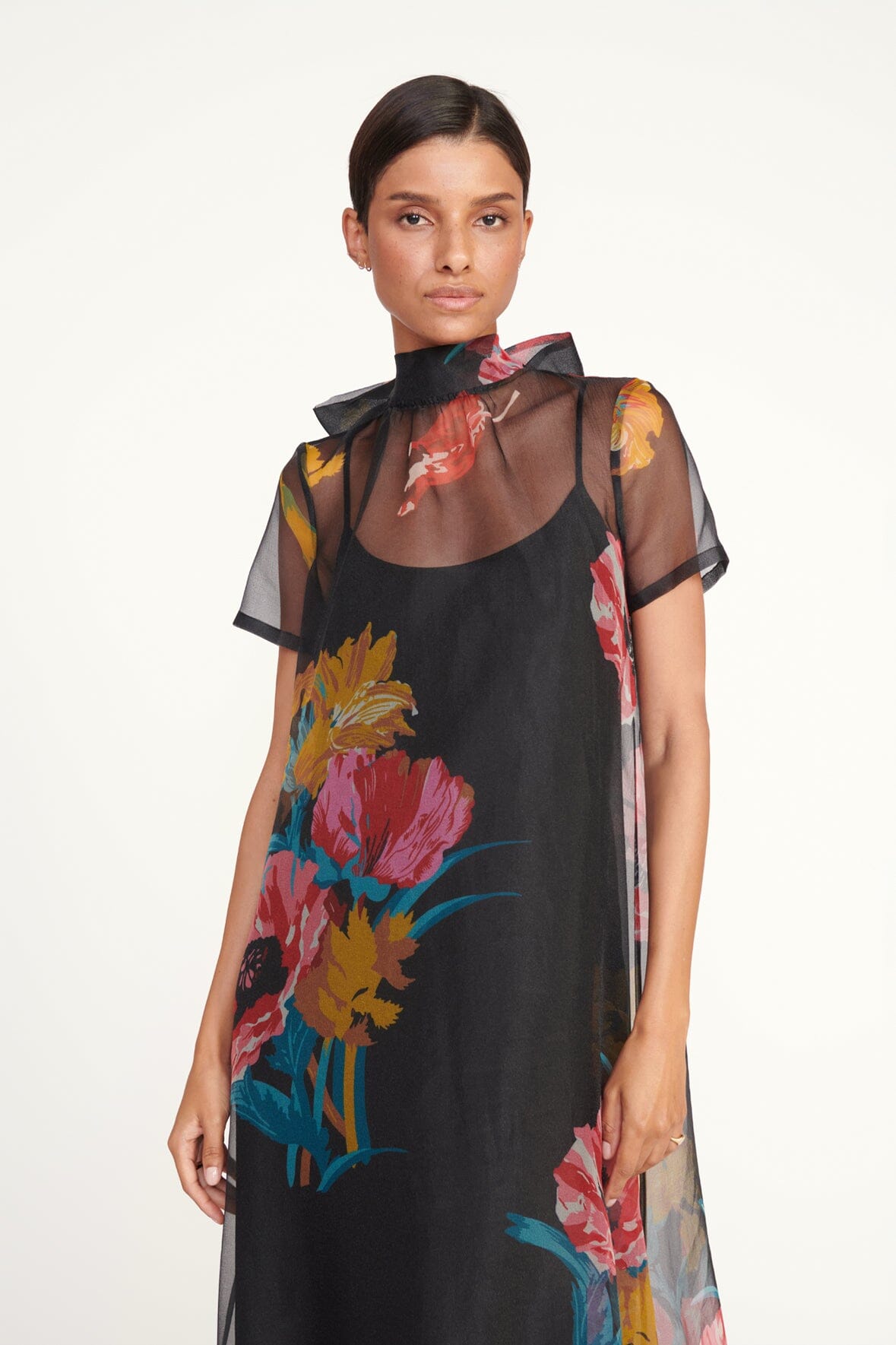 High Neck Organza Gown with Ruffle Hem | Calluna Dress