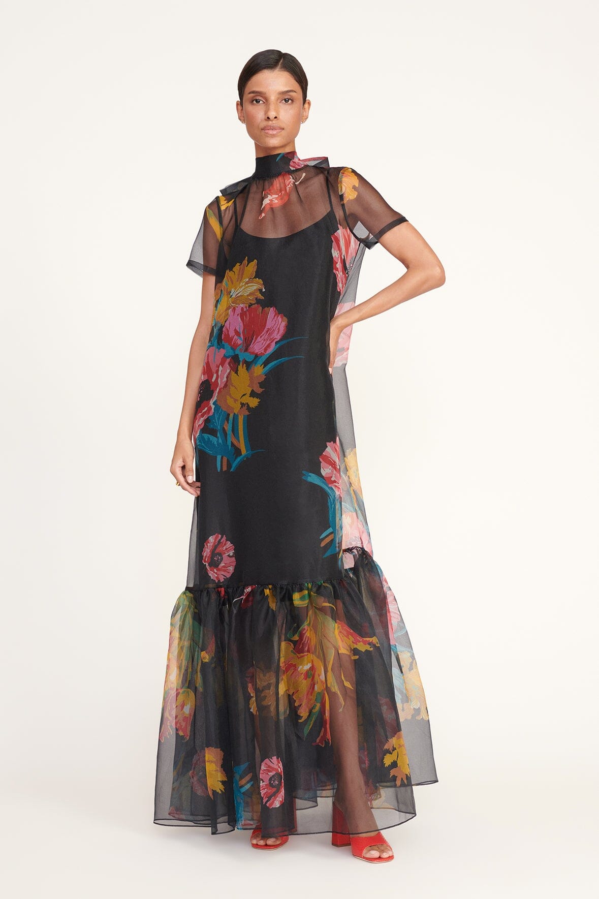 High Neck Organza Gown with Ruffle Hem | Calluna Dress