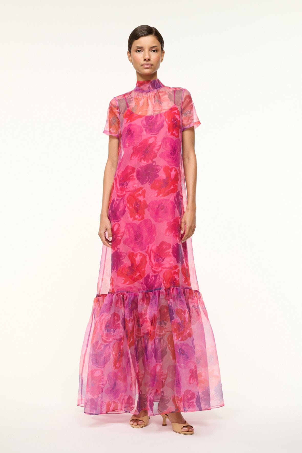 High Neck Organza Gown with Tiered Skirt | Calluna Dress