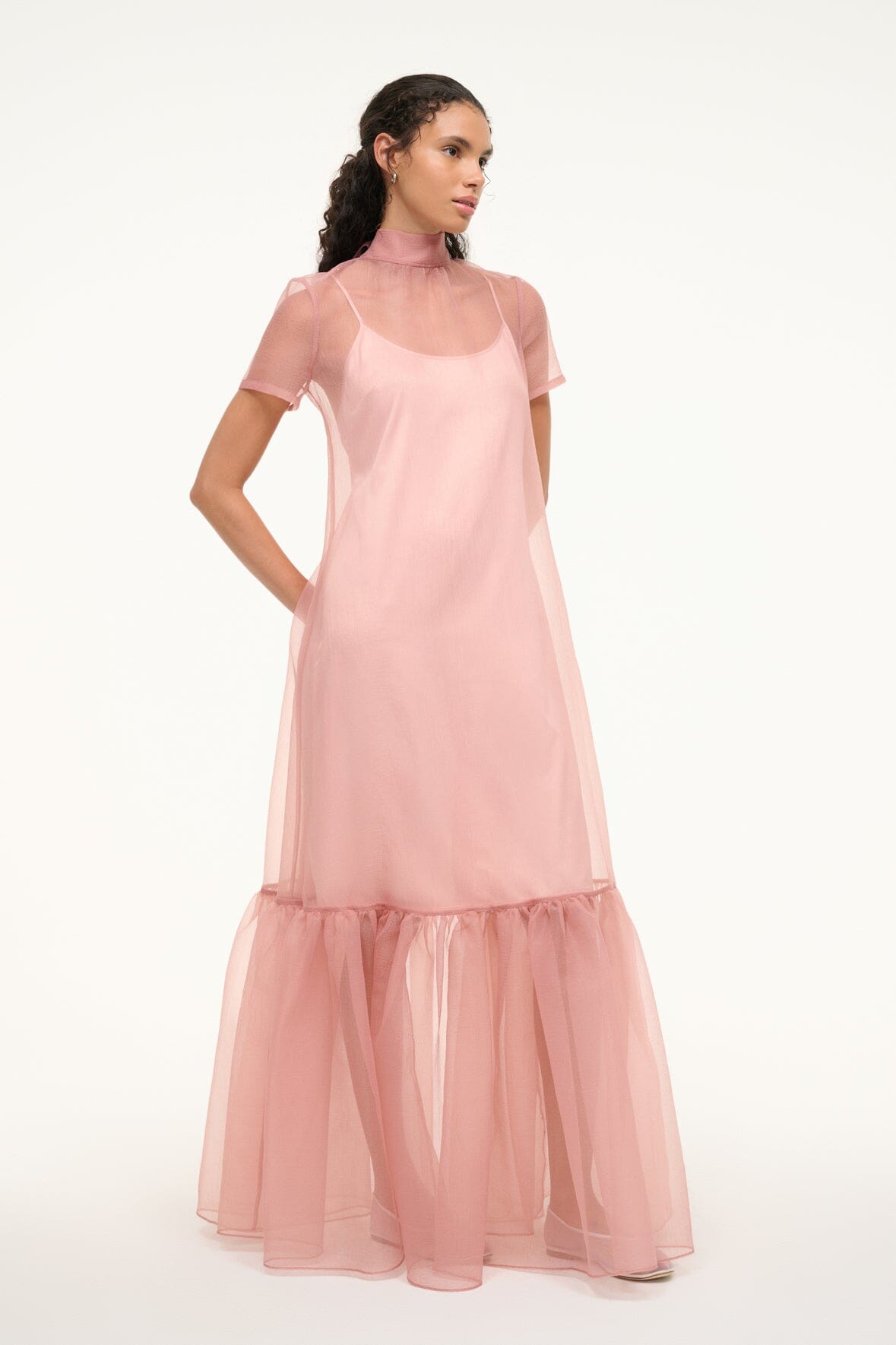 High Neck Organza Gown with Tiered Skirt & Removable Slip | Calluna Dress