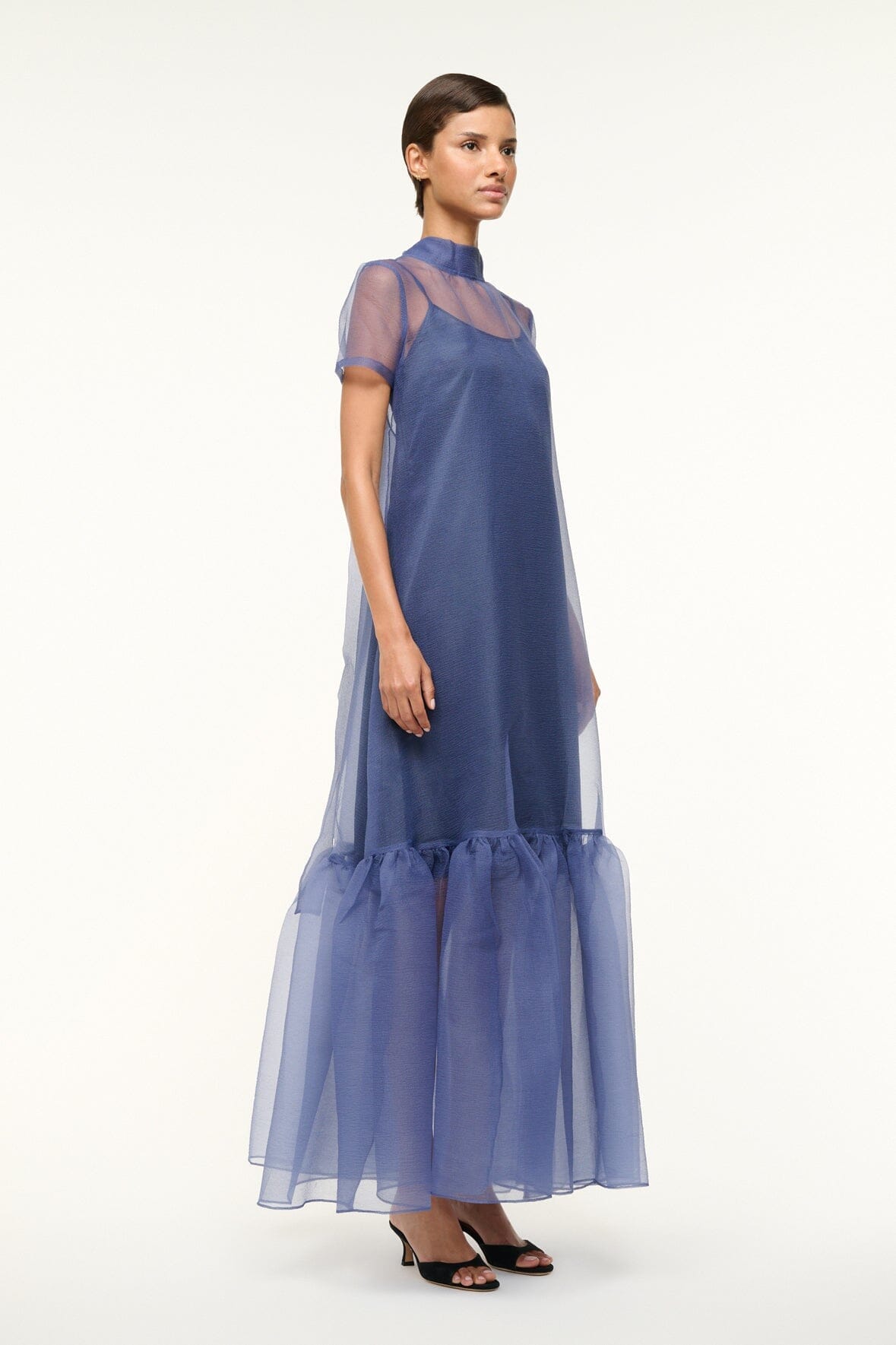 High Neck Organza Gown with Tiered Skirt | Calluna Dress Navy