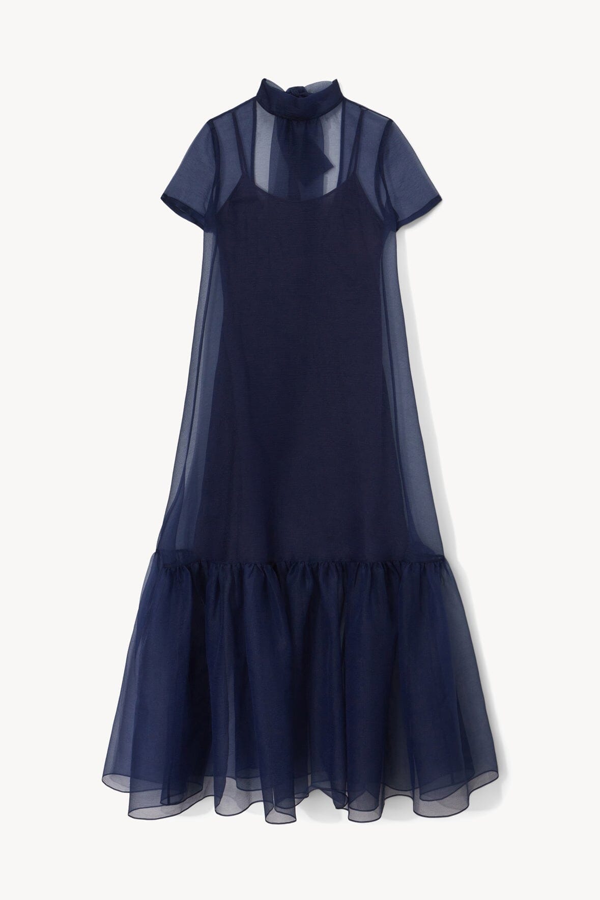 High Neck Organza Gown with Tiered Skirt | Calluna Dress Navy