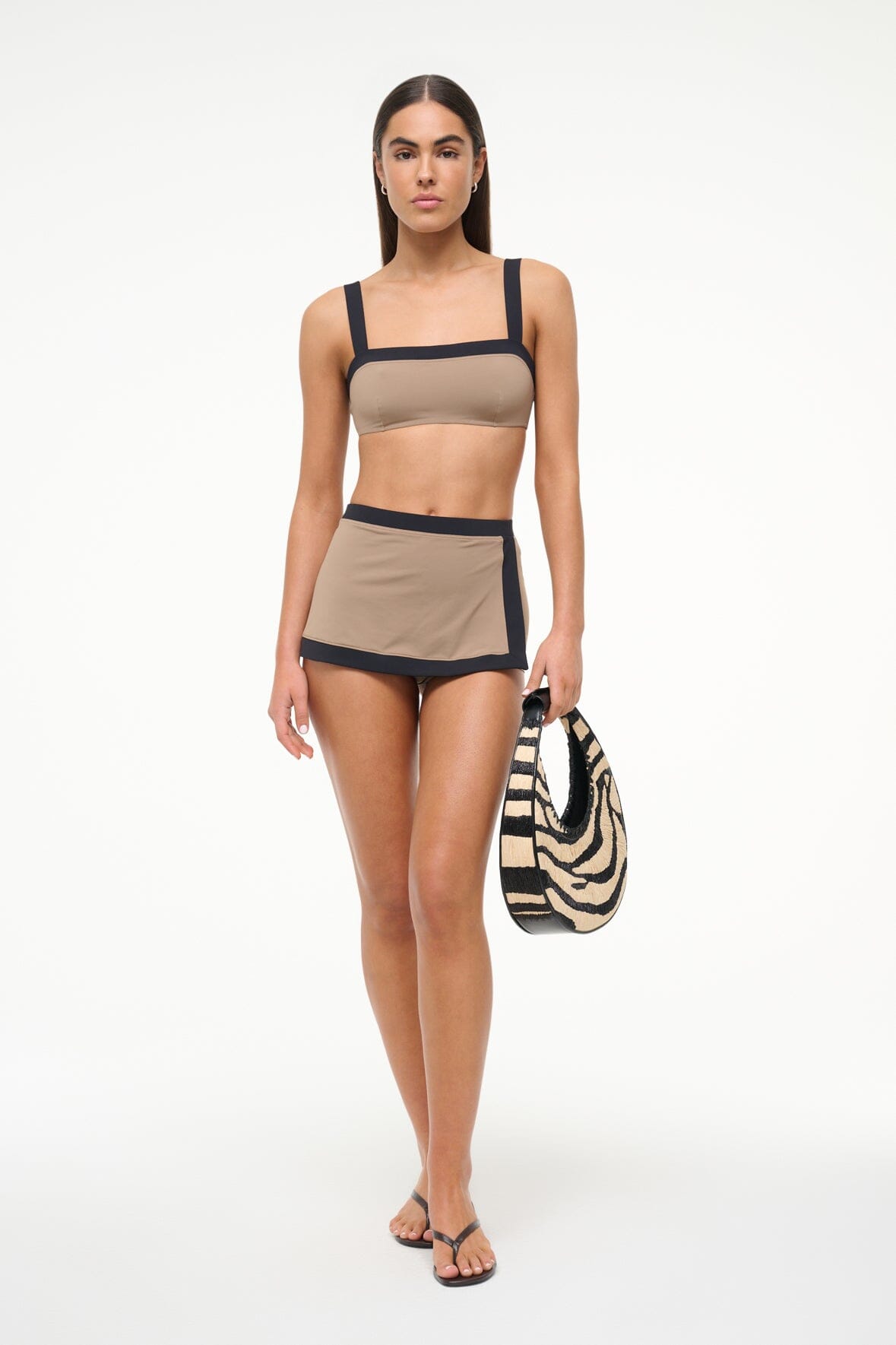 Faux-Wrap Swim Skirt with Bikini Bottom | Canyon Taupe Black
