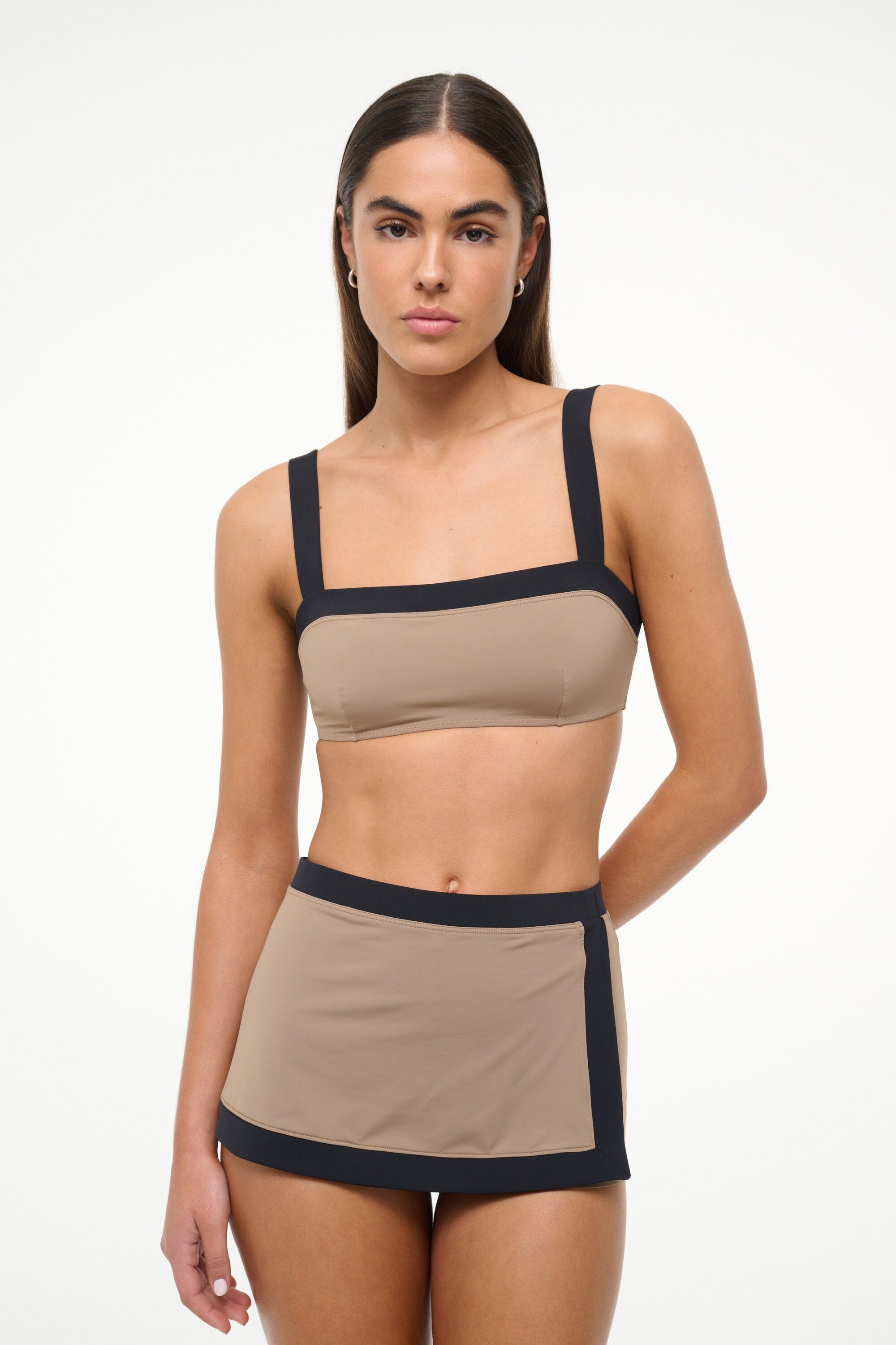 Faux-Wrap Swim Skirt with Bikini Bottom | Canyon Taupe Black