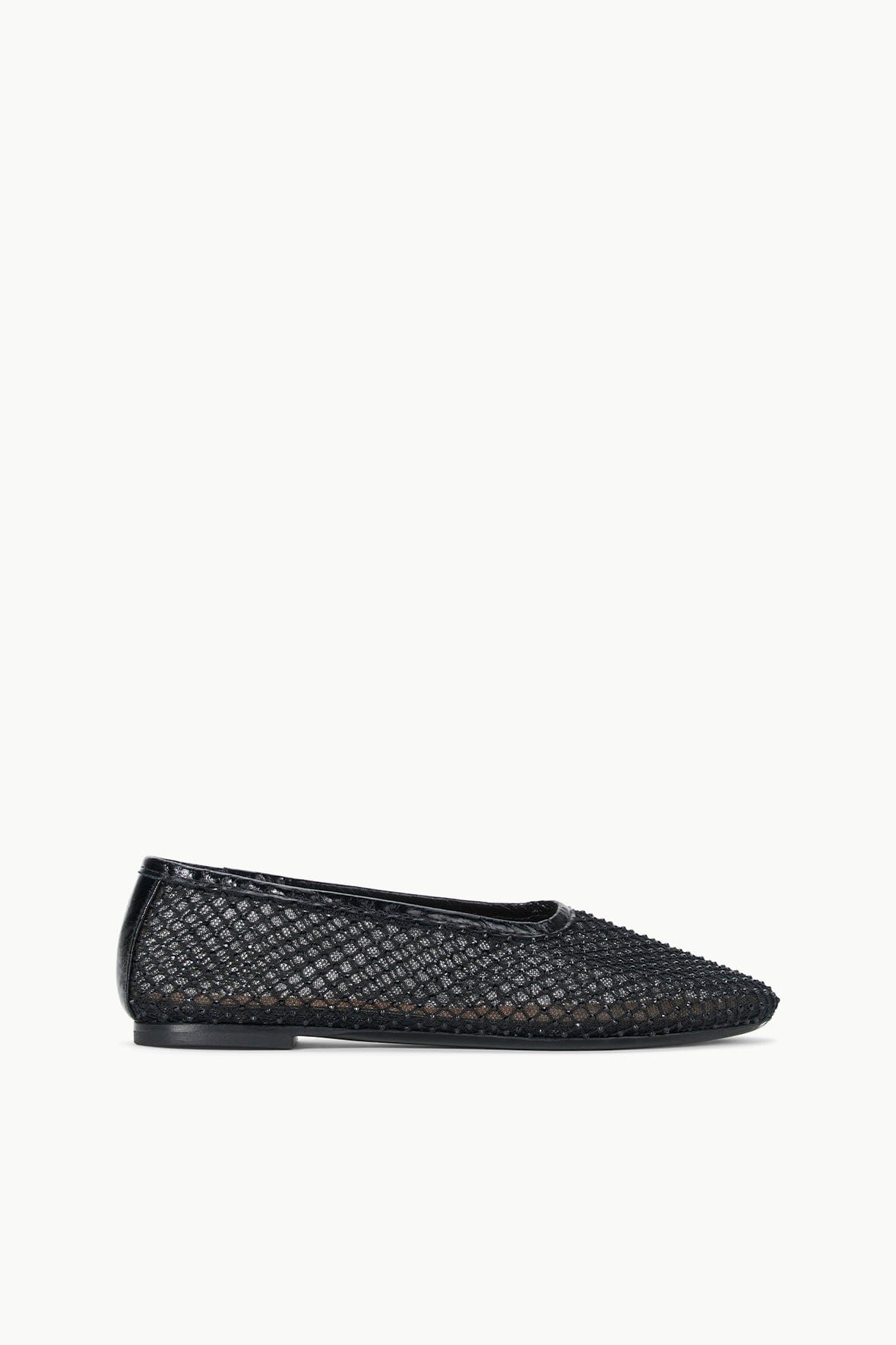 Beaded Mesh Ballet Flats with Nappa Sole | Alba Black Crystal
