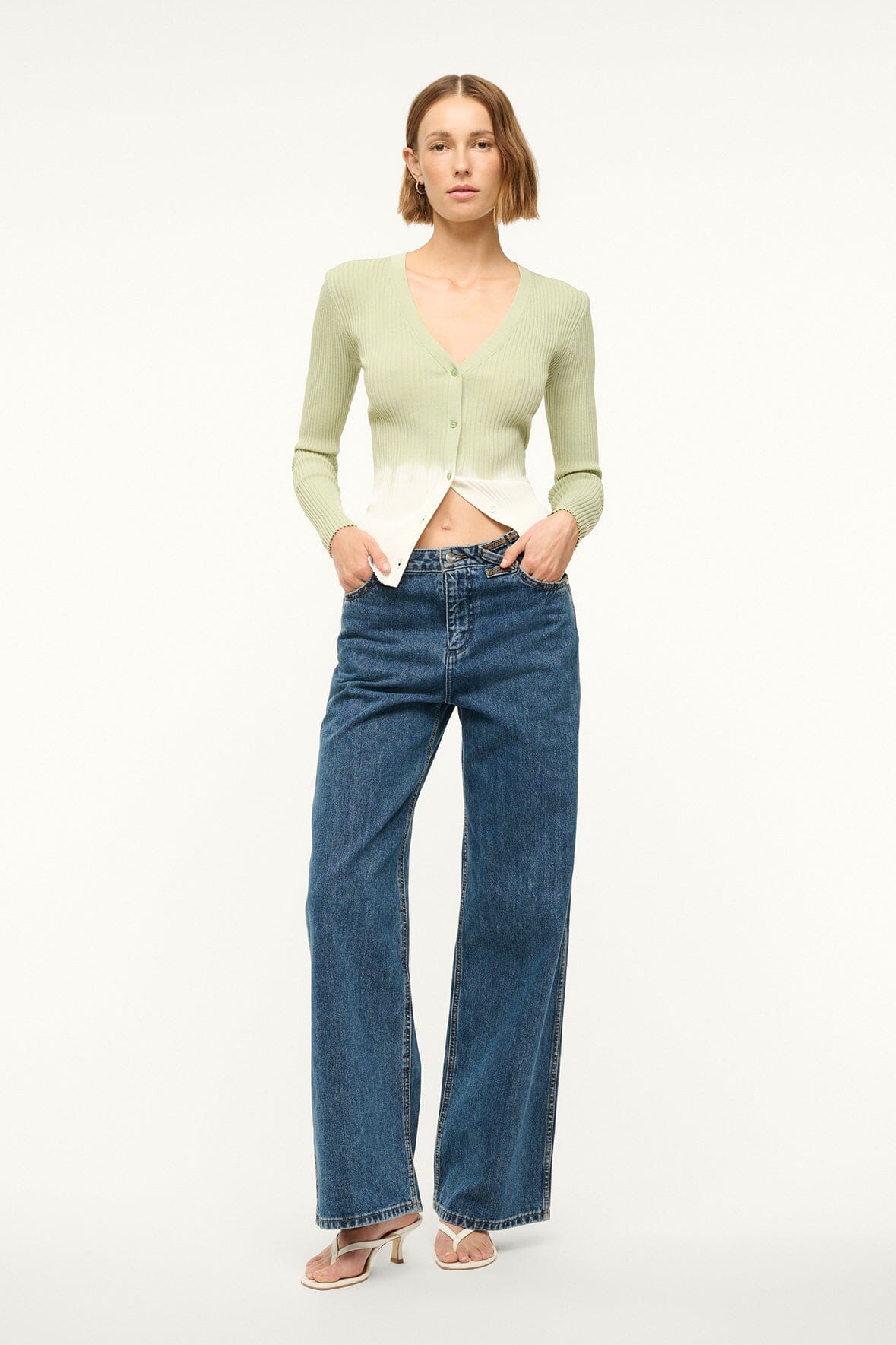 Pale Jade Tie Dye Cargo Sweater | Stretchy Rib Knit Cardigan