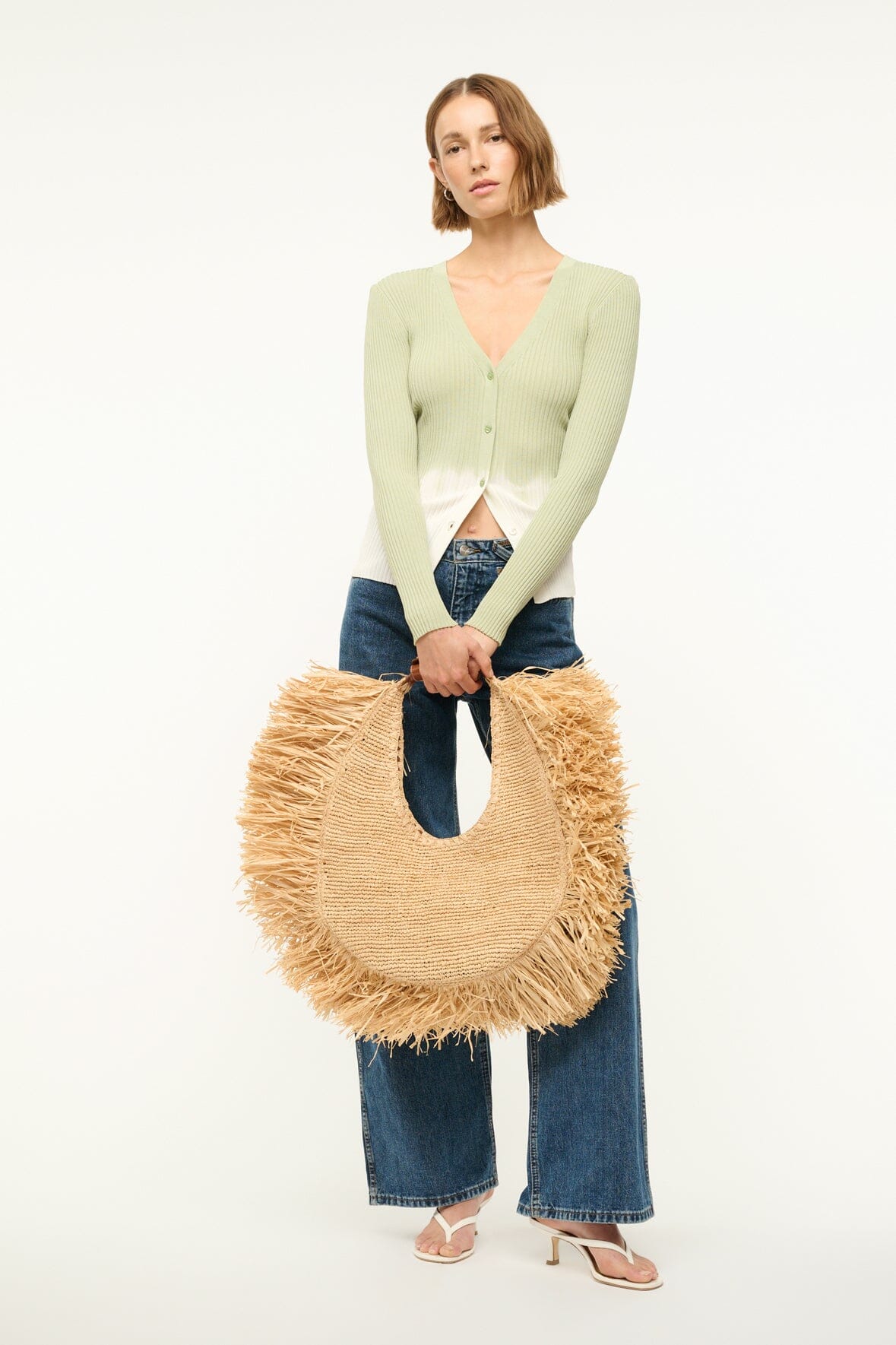 Pale Jade Tie Dye Cargo Sweater | Stretchy Rib Knit Cardigan