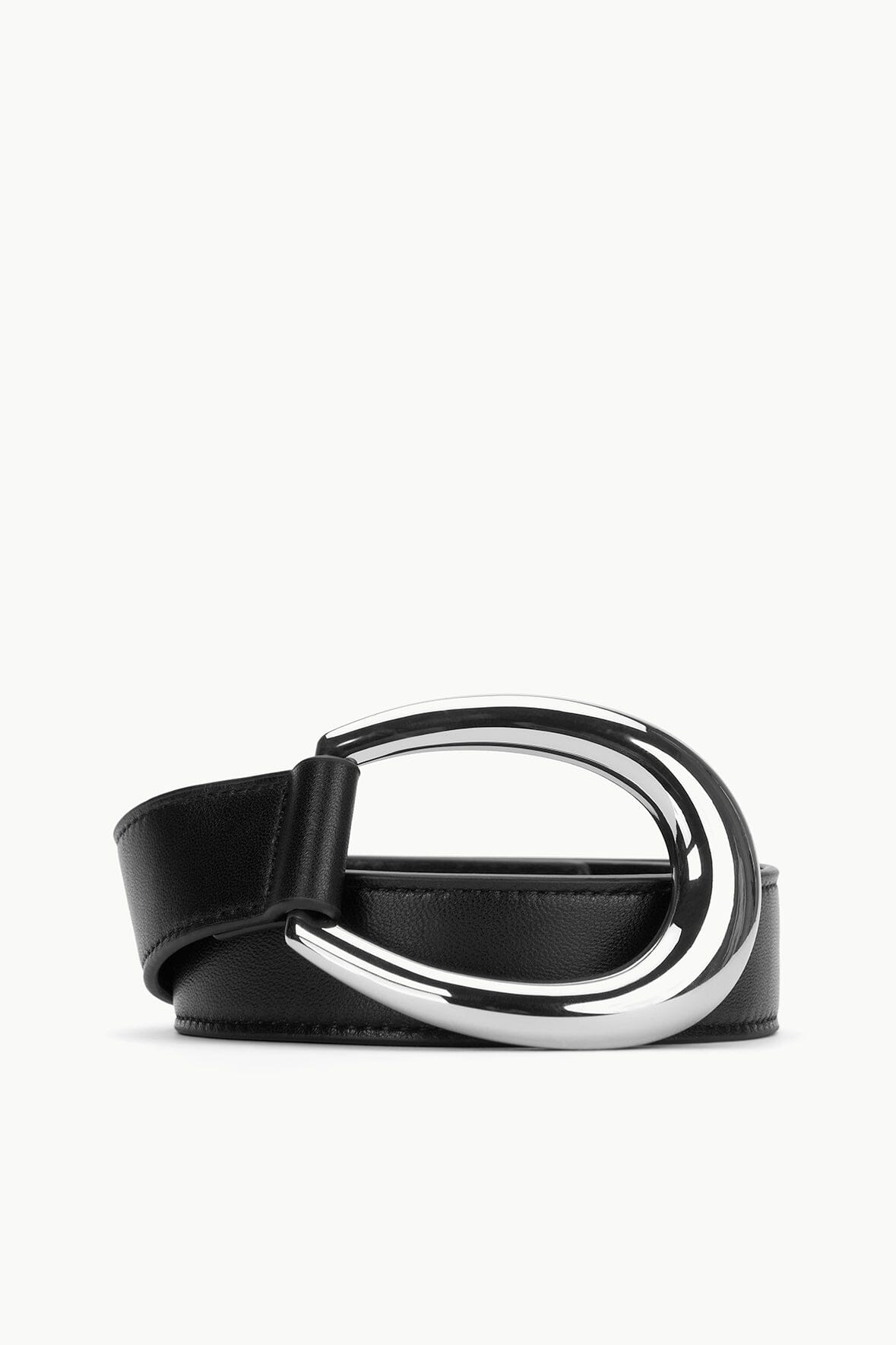 Leather Wrap Belt with Crescent Moon Buckle | 30MM Black Silver