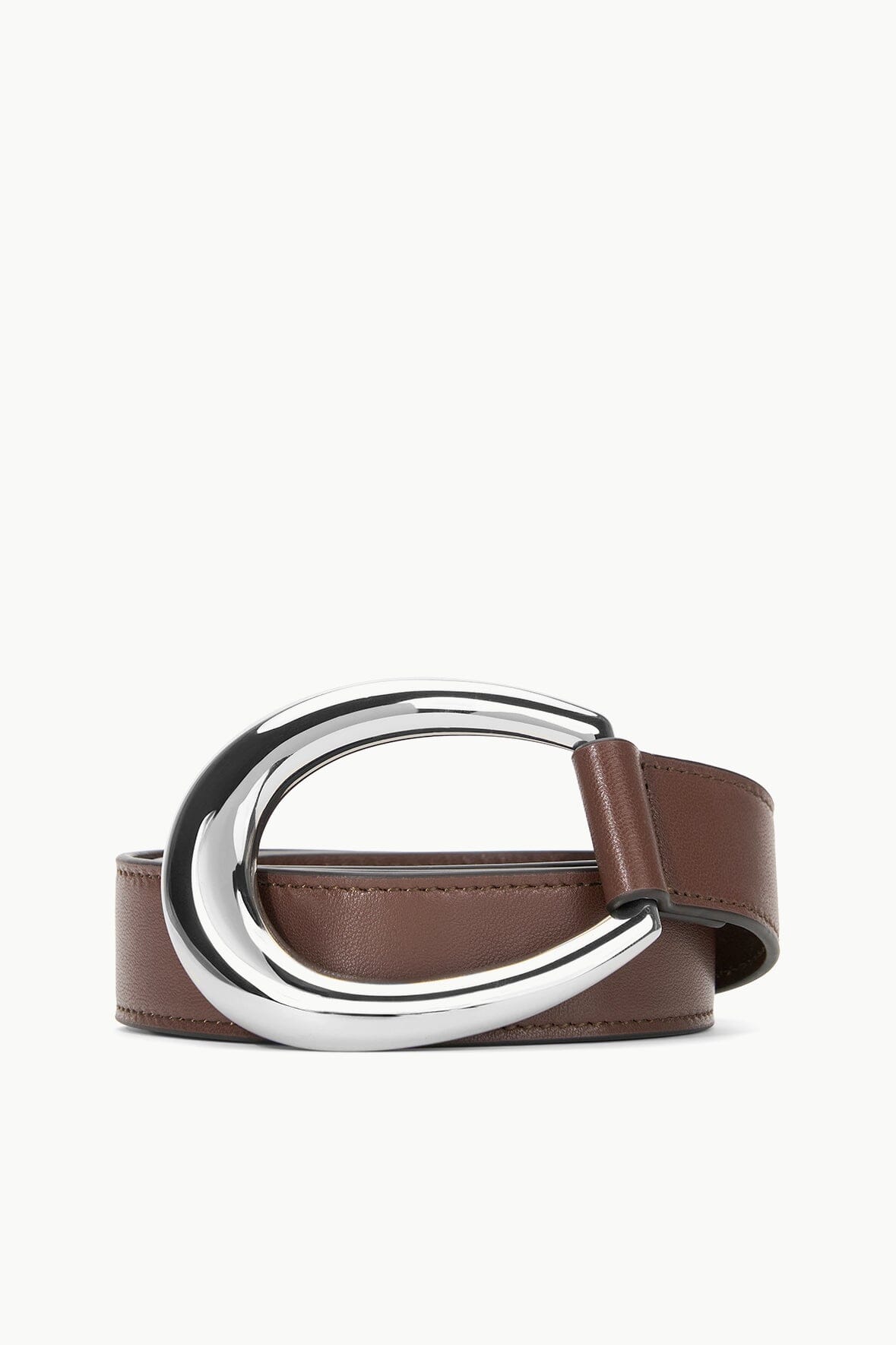 Leather Wrap Belt with Crescent Moon Buckle | 30mm Mahogany Silver