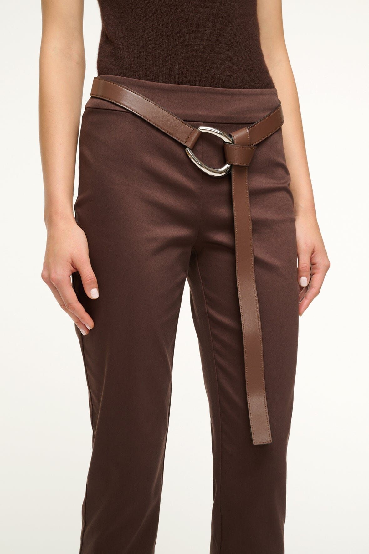 Leather Wrap Belt with Crescent Moon Buckle | 30mm Mahogany Silver
