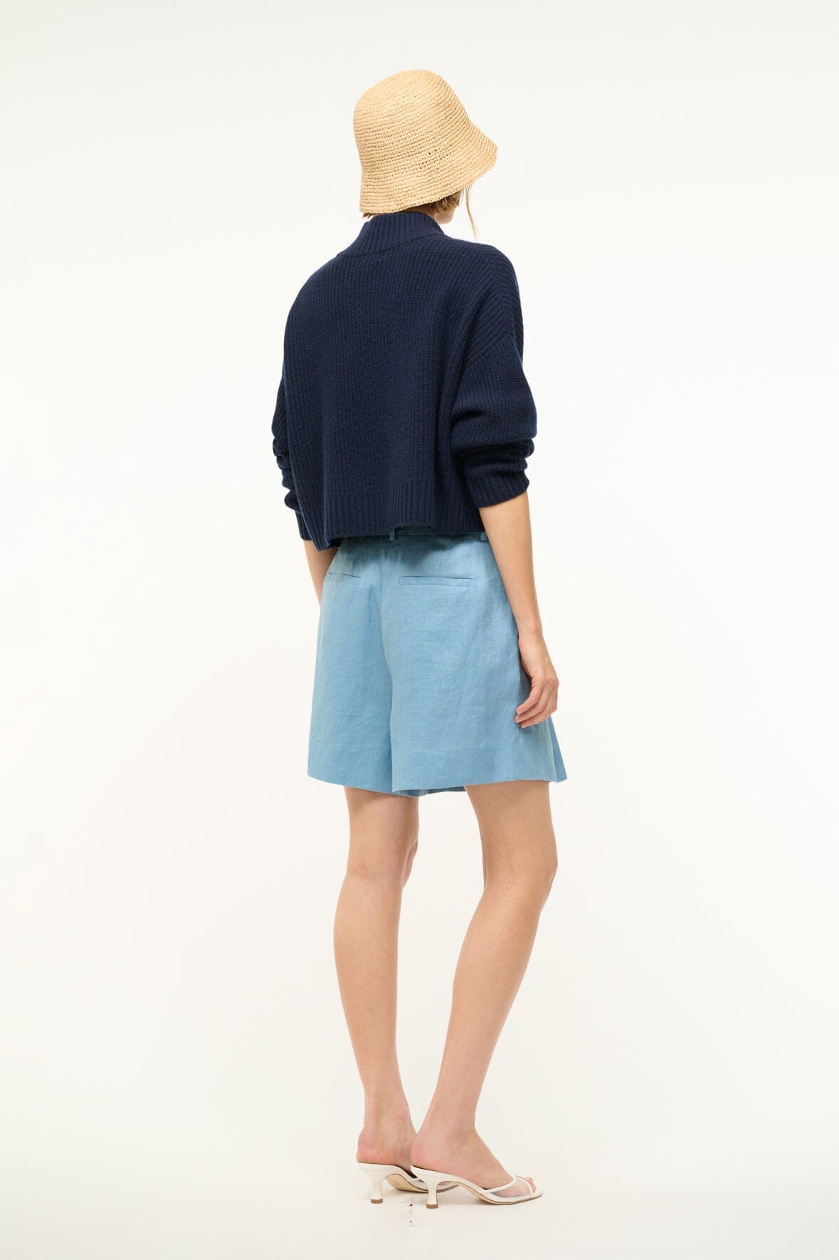 Cashmere Cropped Sweater with Half-Zip | Hampton Navy
