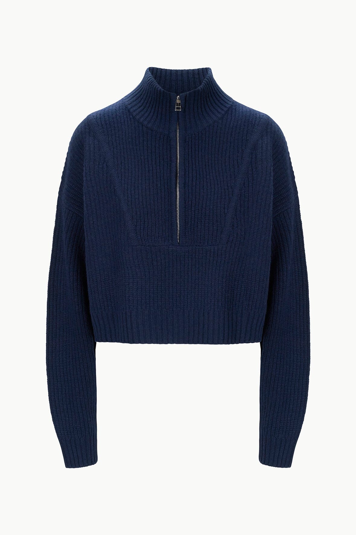 Cashmere Cropped Sweater with Half-Zip | Hampton Navy