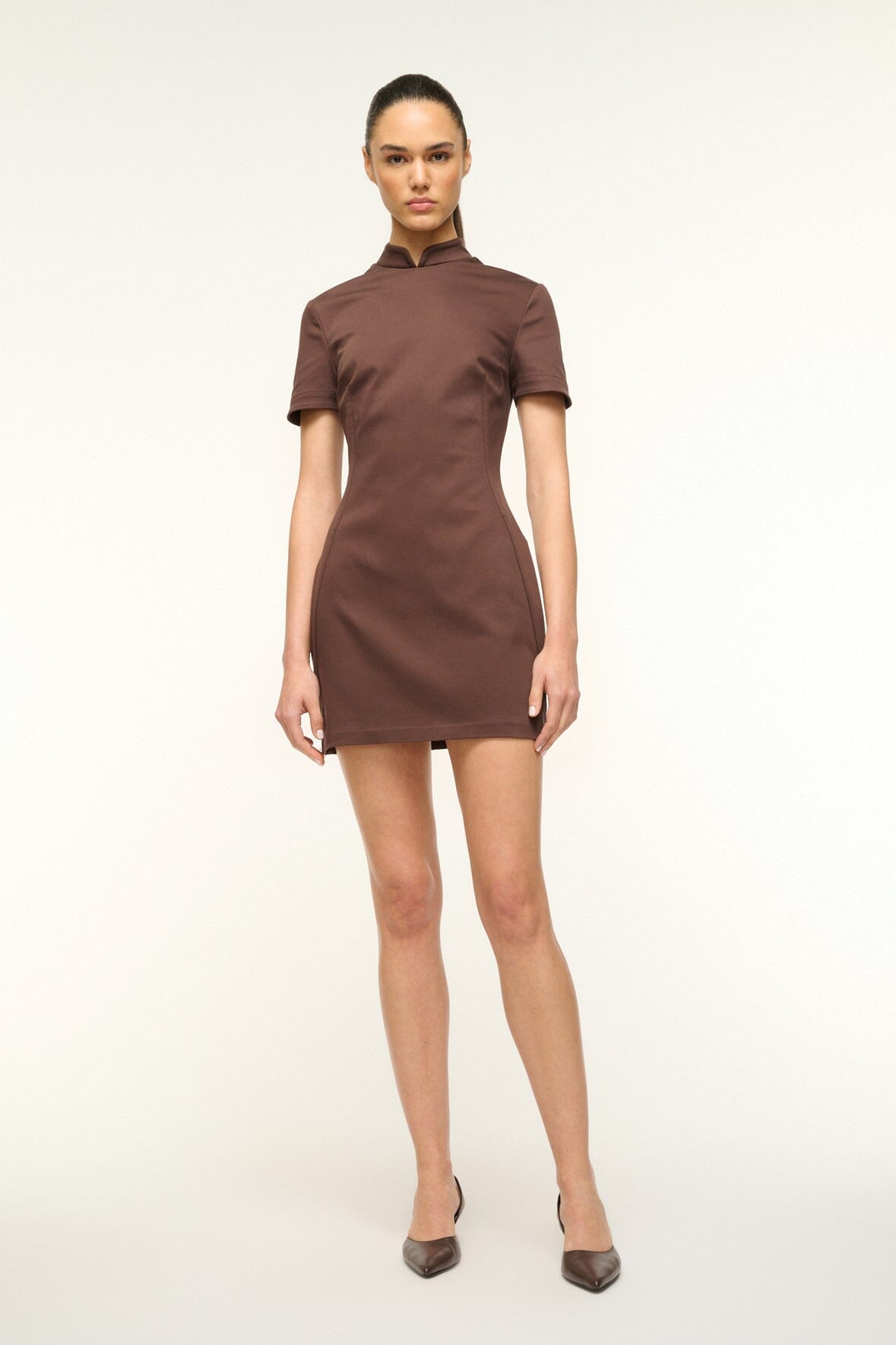 Fitted Short Sleeve Mini Dress with Corset Seaming | Cass Dress