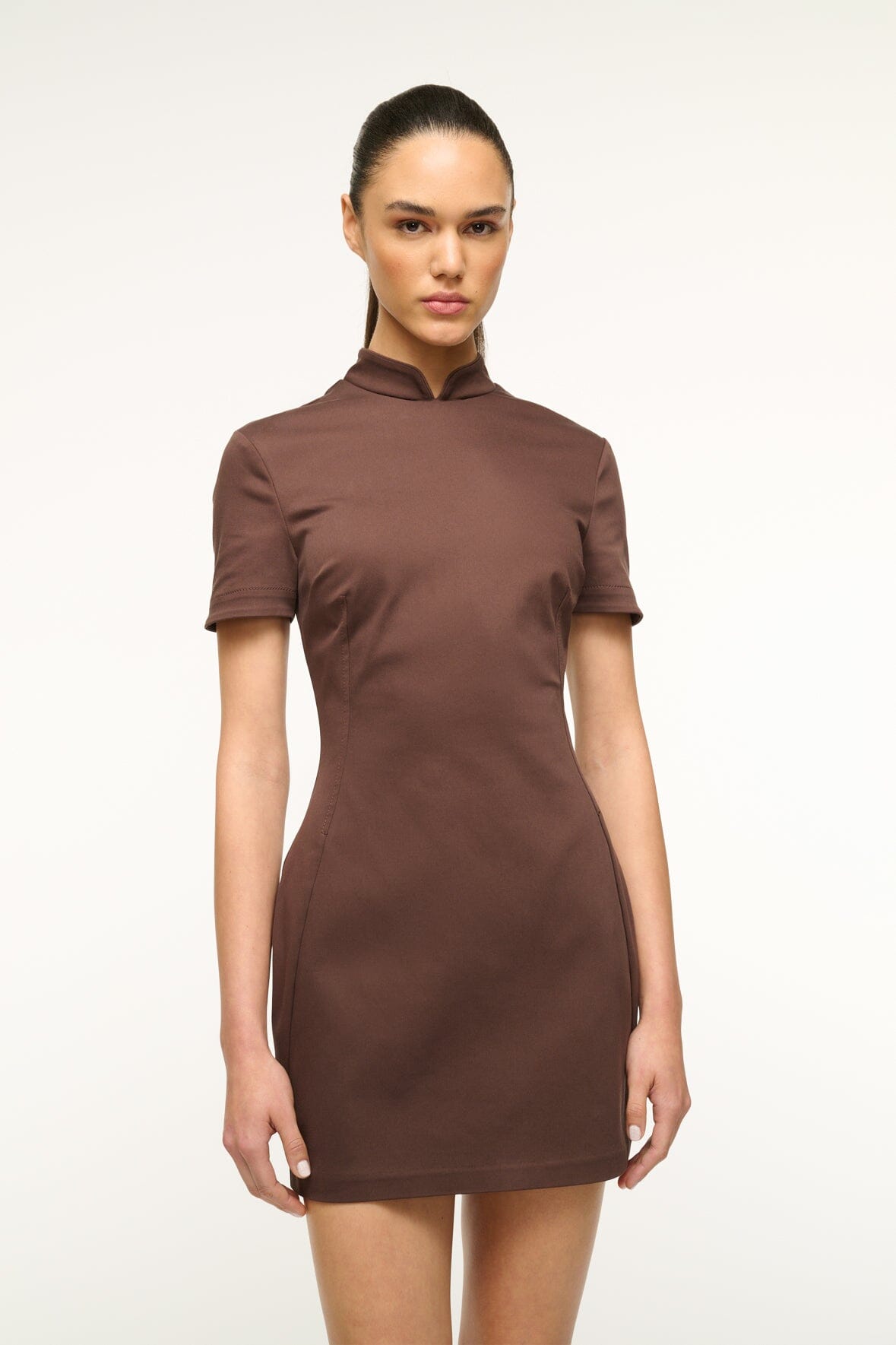 Fitted Short Sleeve Mini Dress with Corset Seaming | Cass Dress