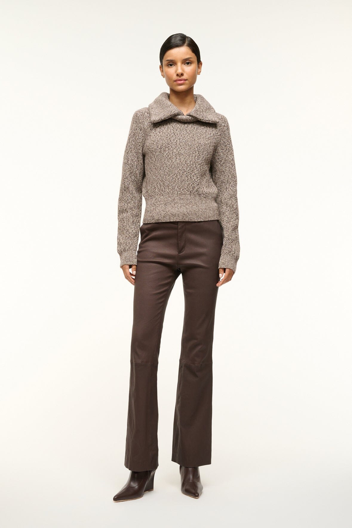 Chunky Knit Sweater with Double Collar & Ribbed Cuffs | Christopher Mocha