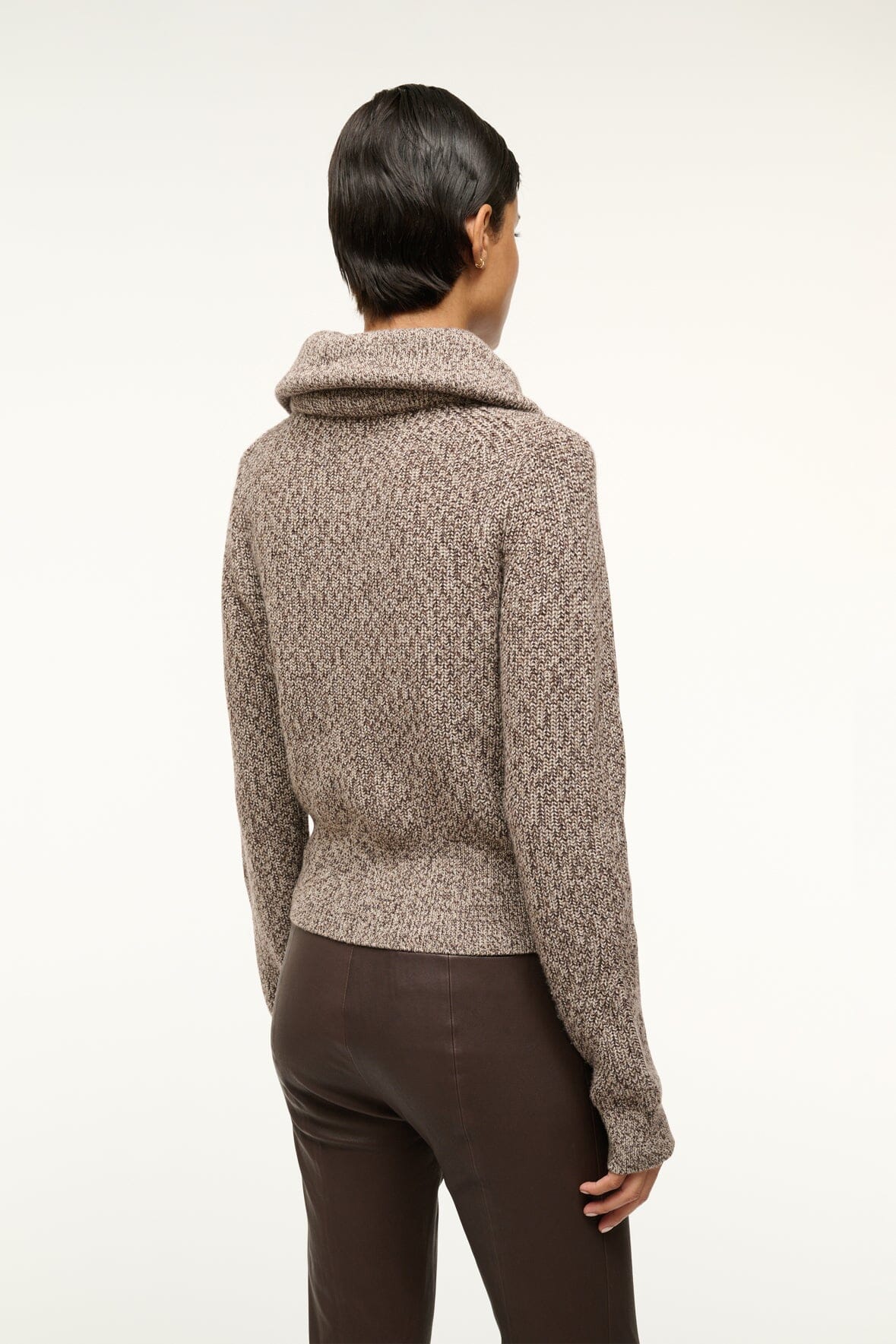 Chunky Knit Sweater with Double Collar & Ribbed Cuffs | Christopher Mocha
