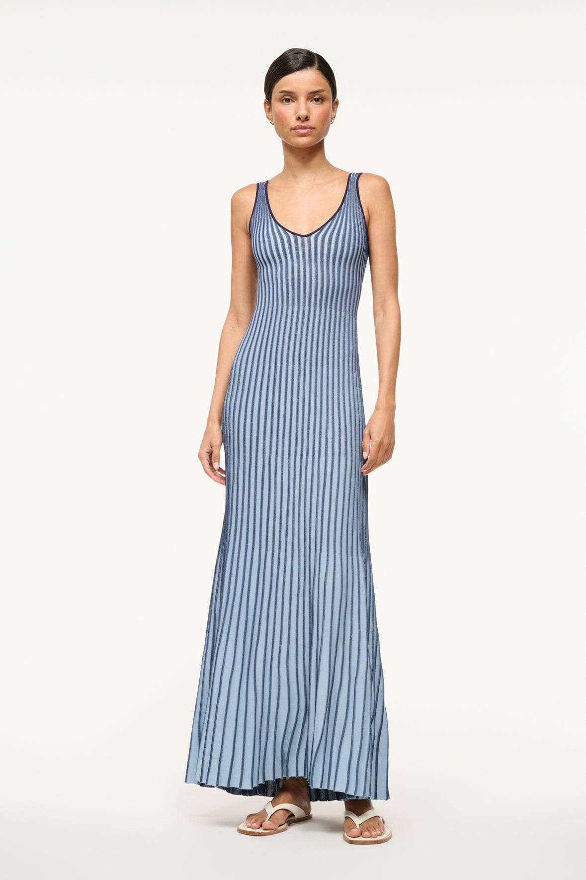 Sleeveless Maxi Dress with V-Neck & Fluted Skirt | Clarette Navy Blue