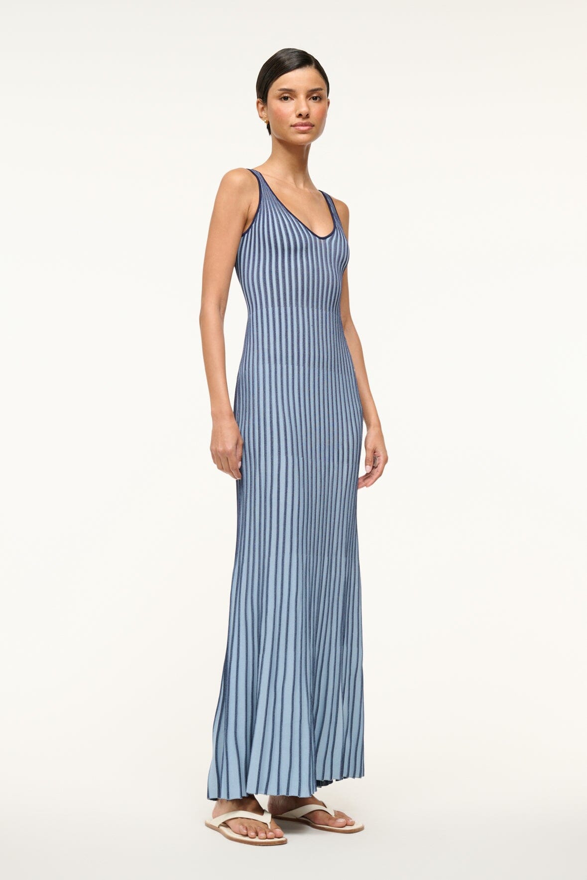 Sleeveless Maxi Dress with V-Neck & Fluted Skirt | Clarette Navy Blue