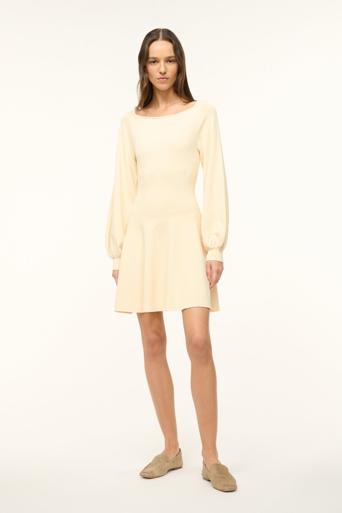 Mini A-Line Dress with Square Neck & Blouson Sleeves | Claude