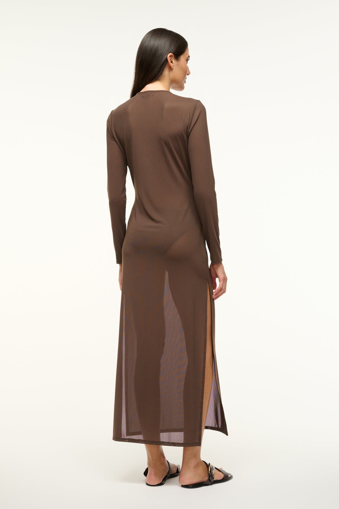 Power Mesh Swim Cover-Up Dress with V-Neck & Moon Buckle | Cleo Dark Chocolate