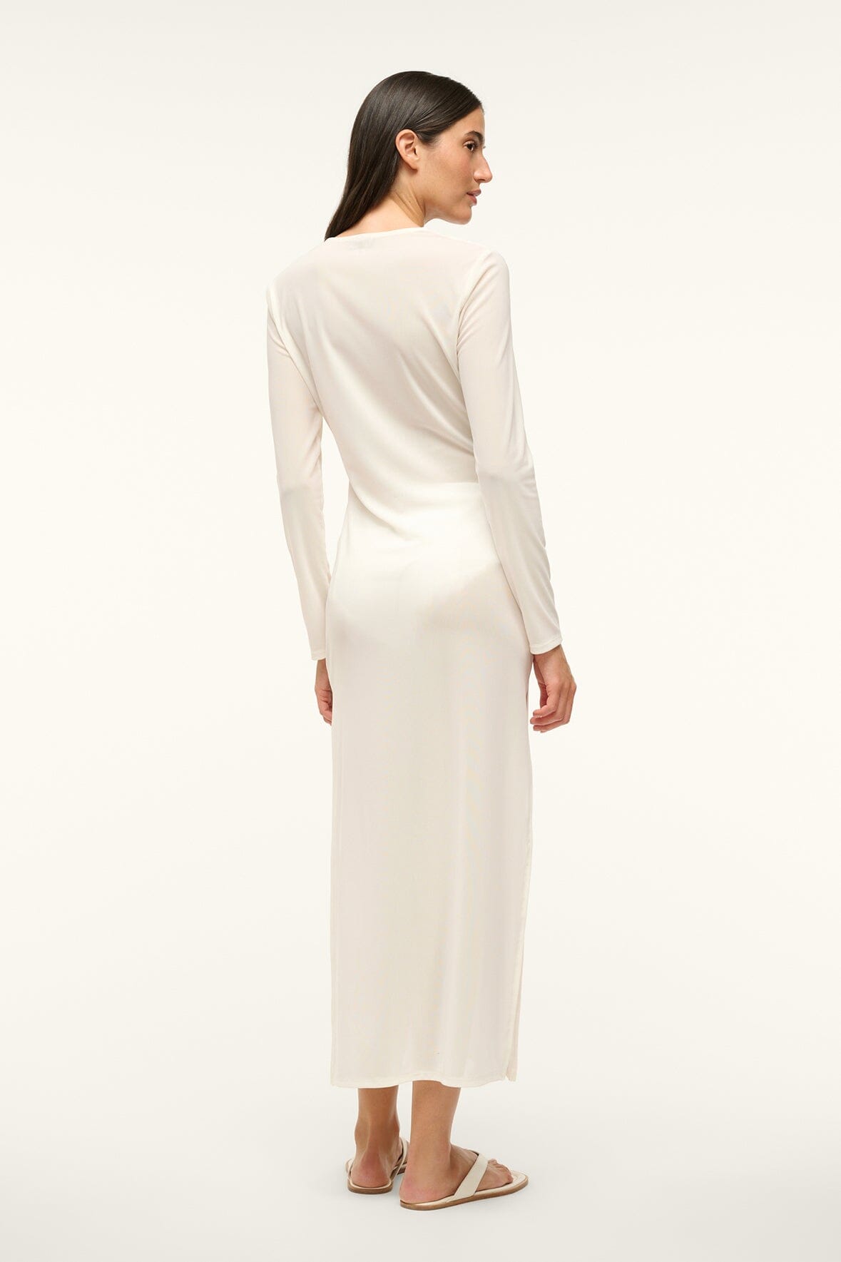 White Power Mesh Cleo Dress with V-Neck & Moon Buckle | Swim Cover-Up