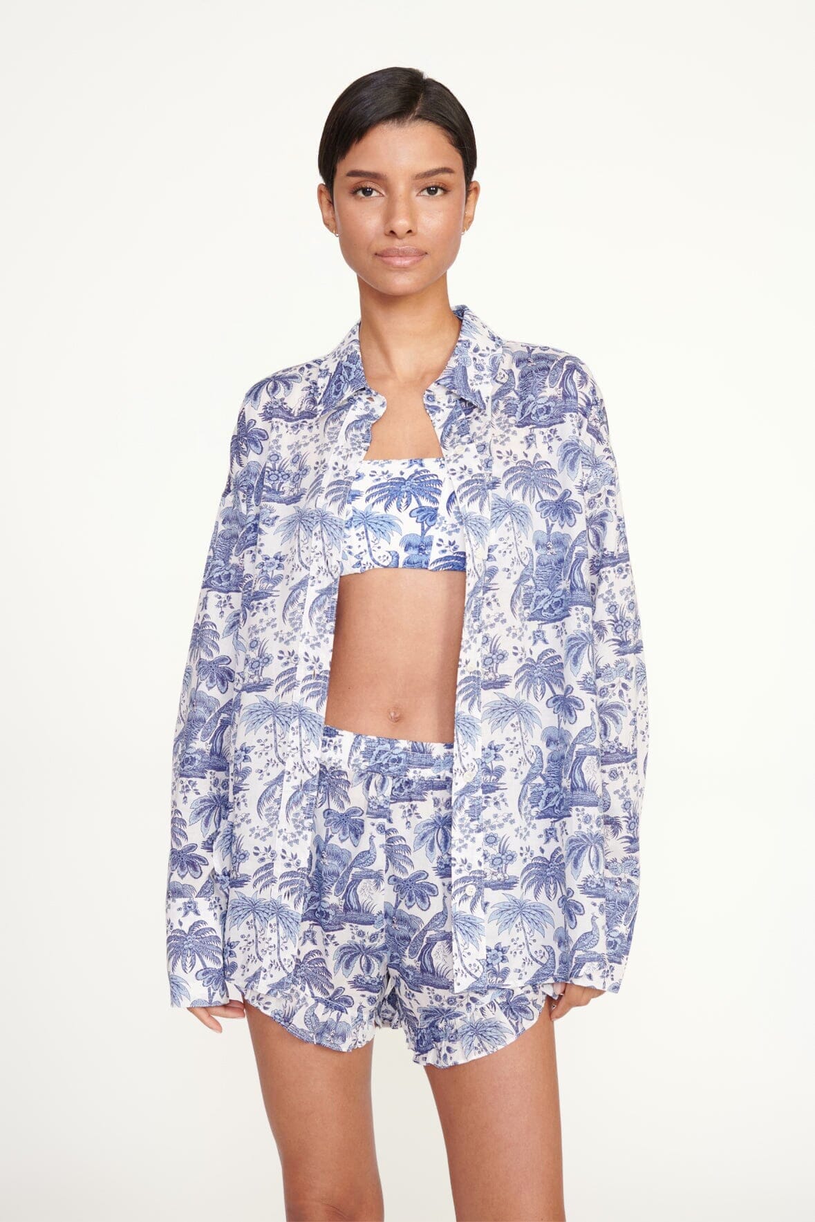 Oversized Cotton Voile Shirt in Blue Toile | Colton