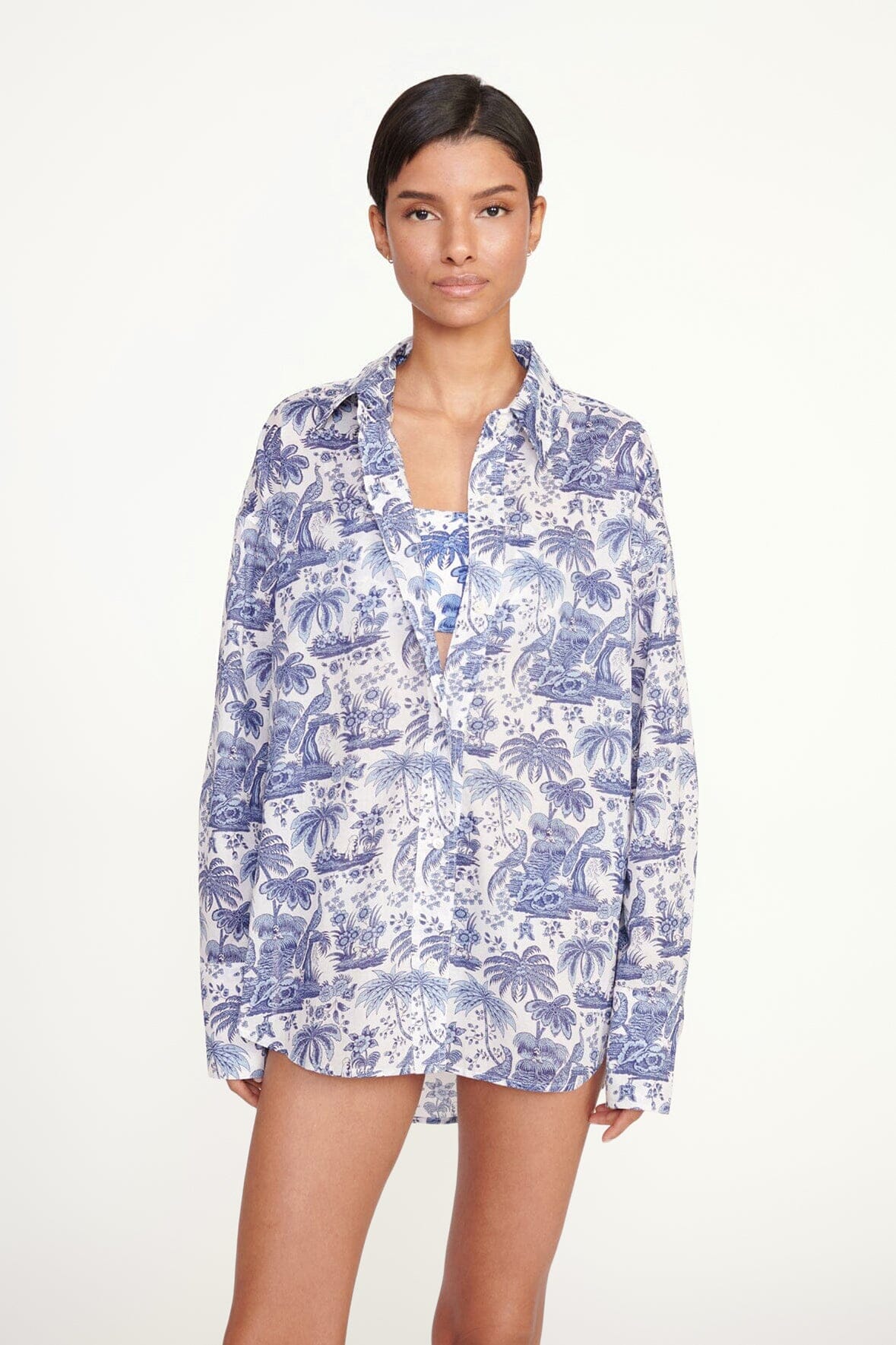 Oversized Cotton Voile Shirt in Blue Toile | Colton