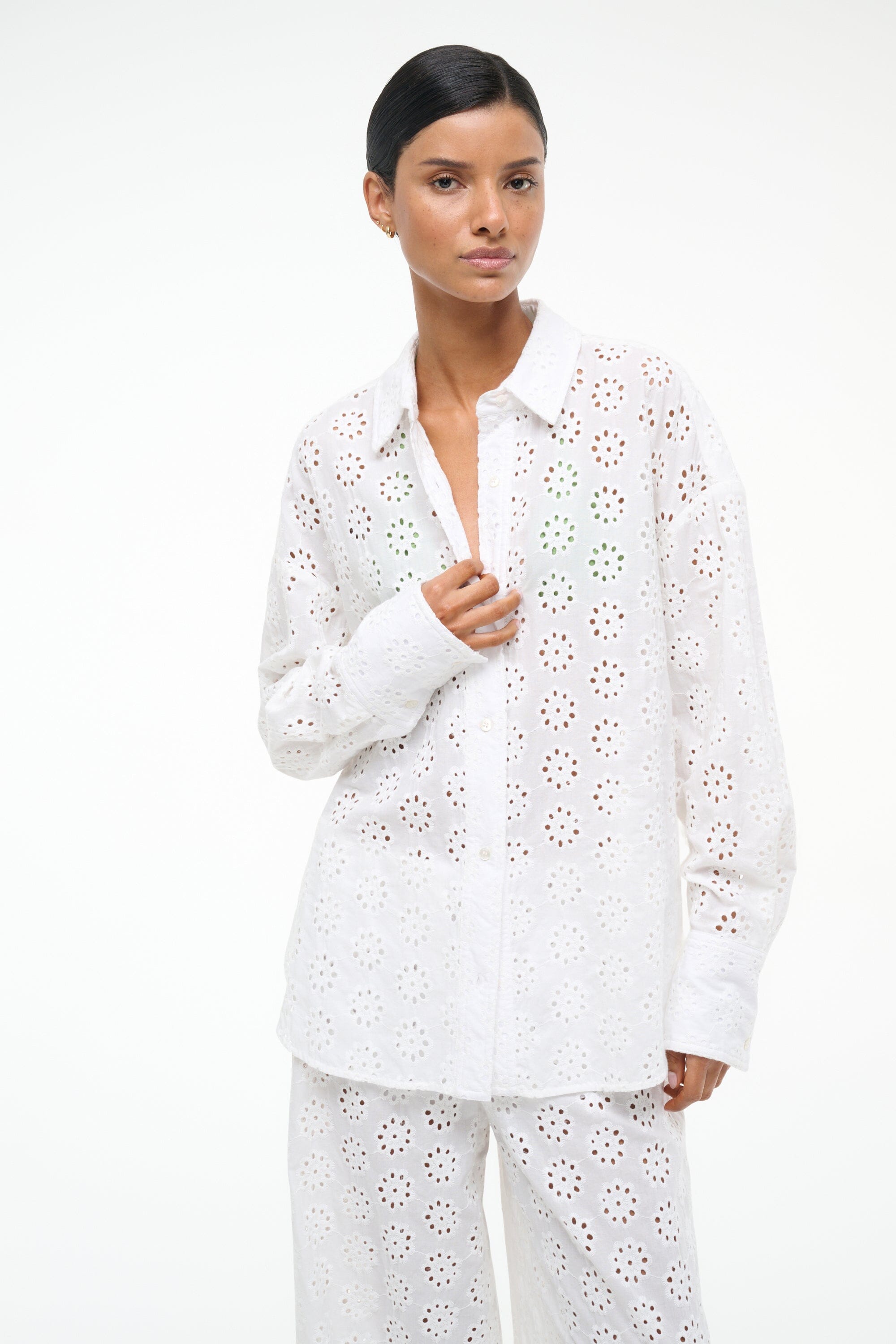 Oversized Cotton Eyelet Top for Women | Colton White
