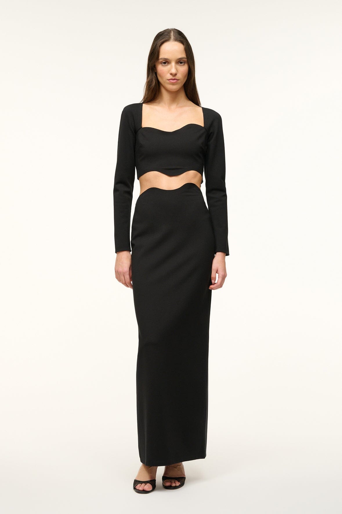 Stretchy Ponte Crop Top with Wave Detail & Back Zipper | Black