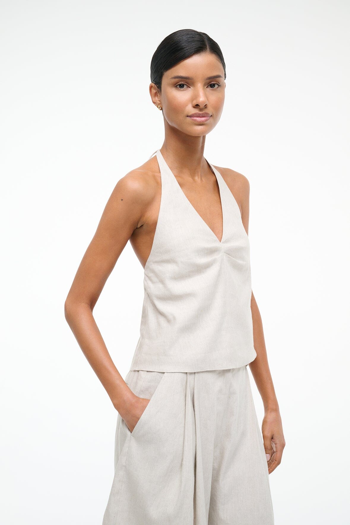 Linen Halter Top with V Neckline & Elastic Back | Corso Natural
