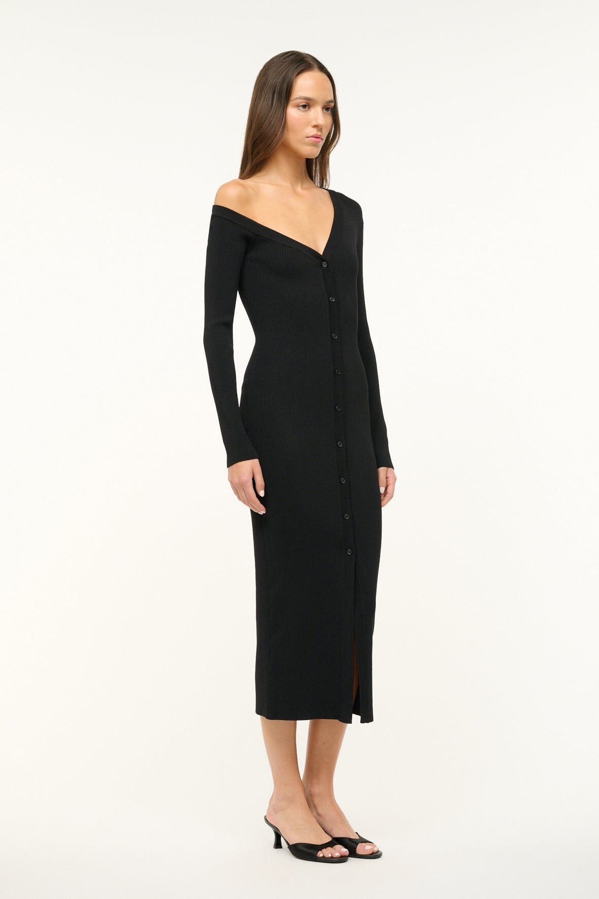 Off-Shoulder Fitted Midi Sweater Dress | Craftsman Black