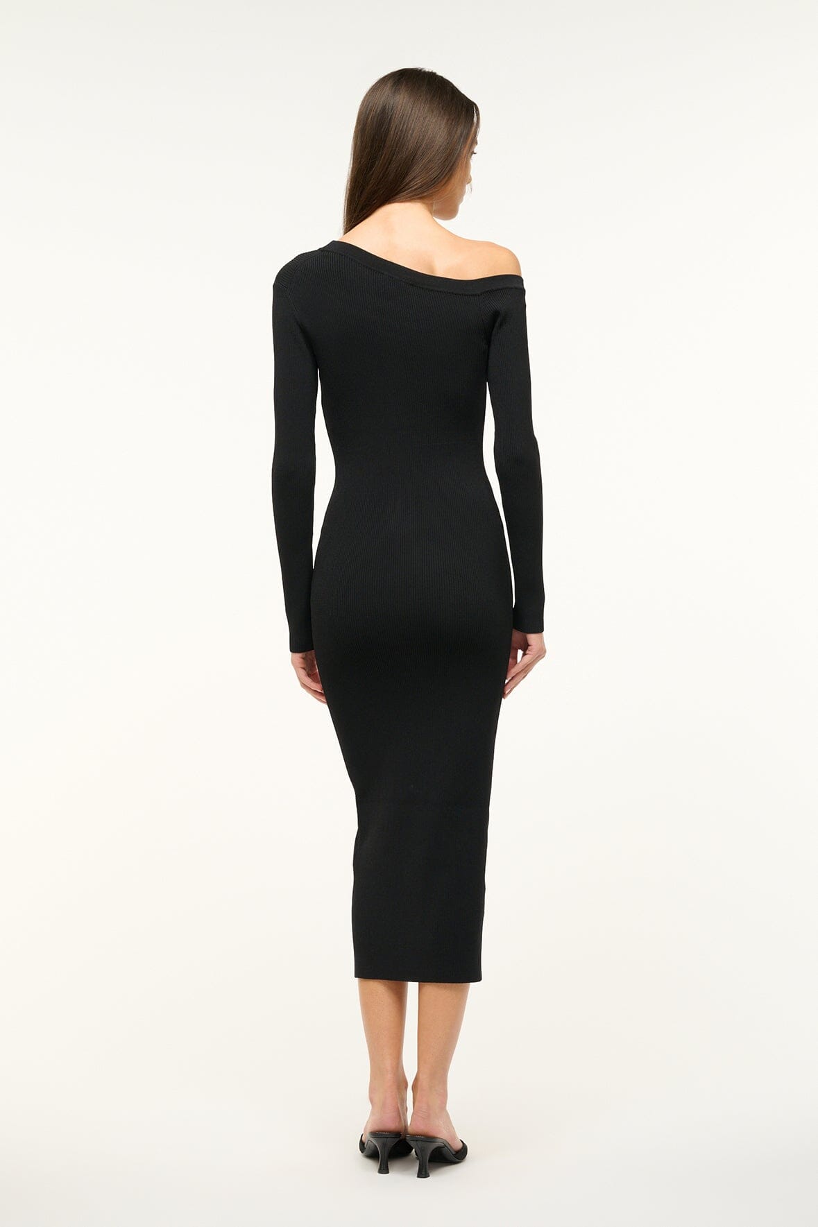 Off-Shoulder Fitted Midi Sweater Dress | Craftsman Black