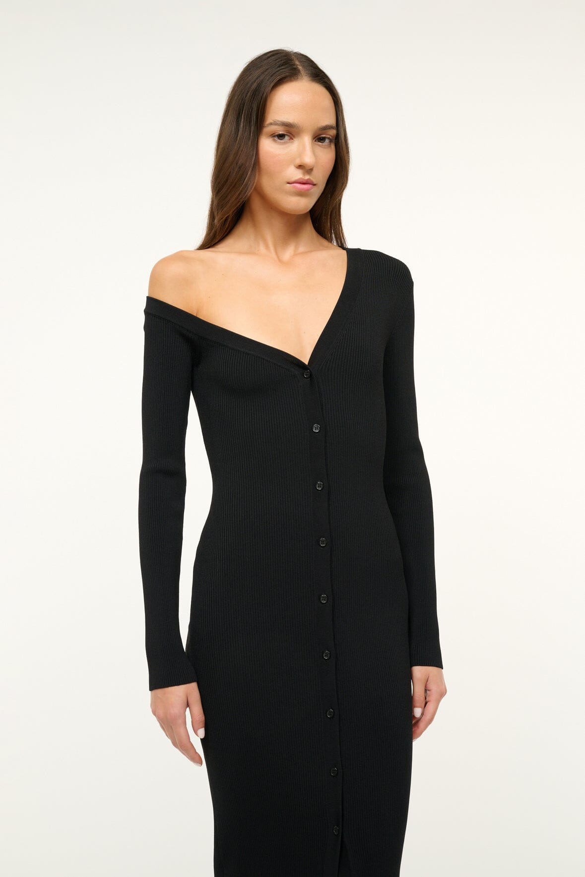 Off-Shoulder Fitted Midi Sweater Dress | Craftsman Black