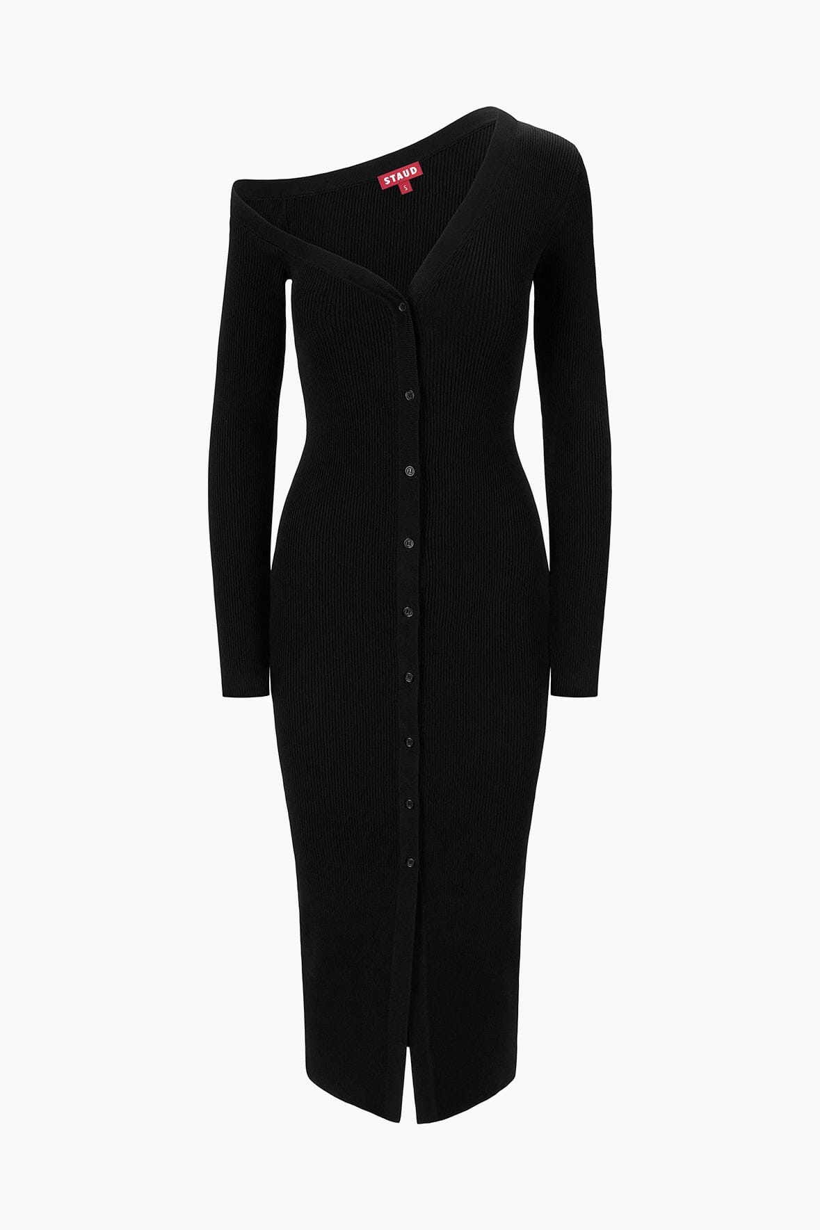 Off-Shoulder Fitted Midi Sweater Dress | Craftsman Black