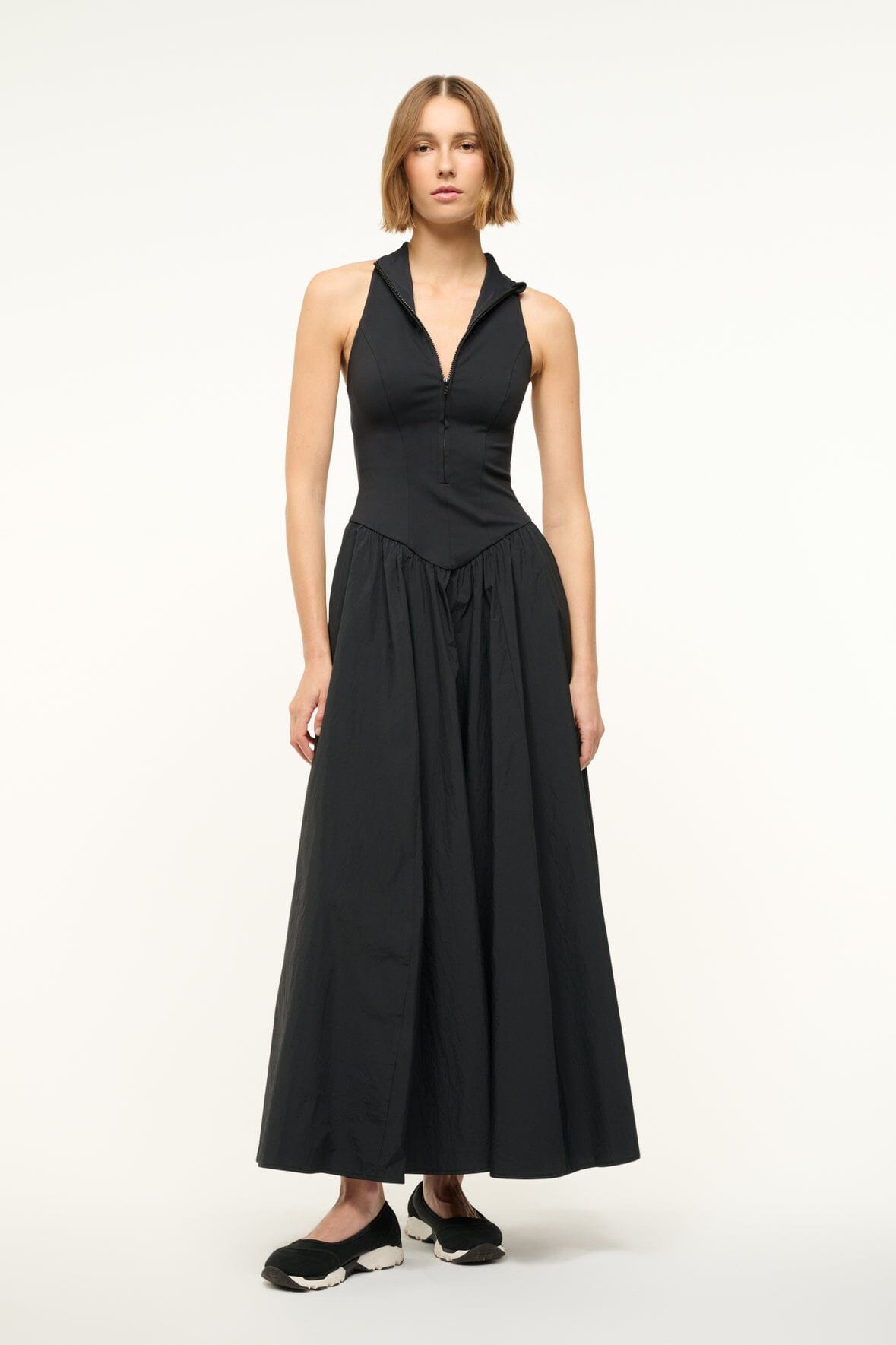 Stretchy Shapewear Maxi Dress with Halter Neck & Front Zipper | Crevasse
